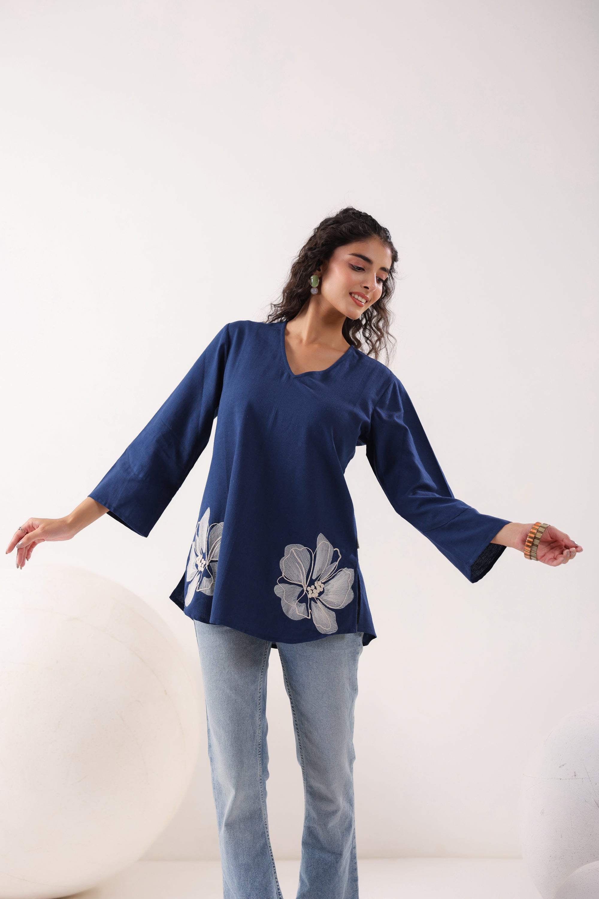 Swirl Essence Collared Blue Cotton Flex Top