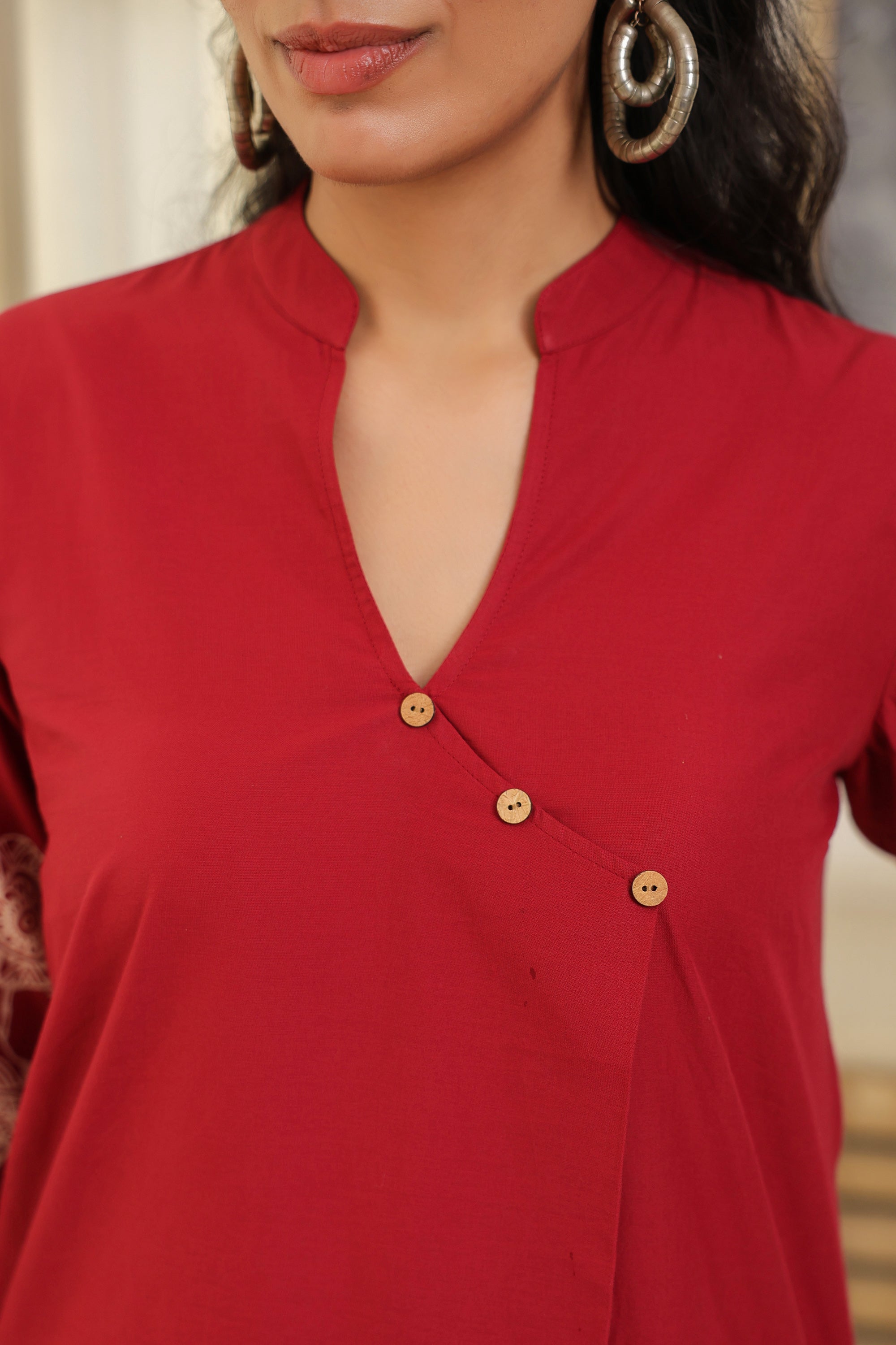 Red Floral Border Printed Cotton Co-ord Set