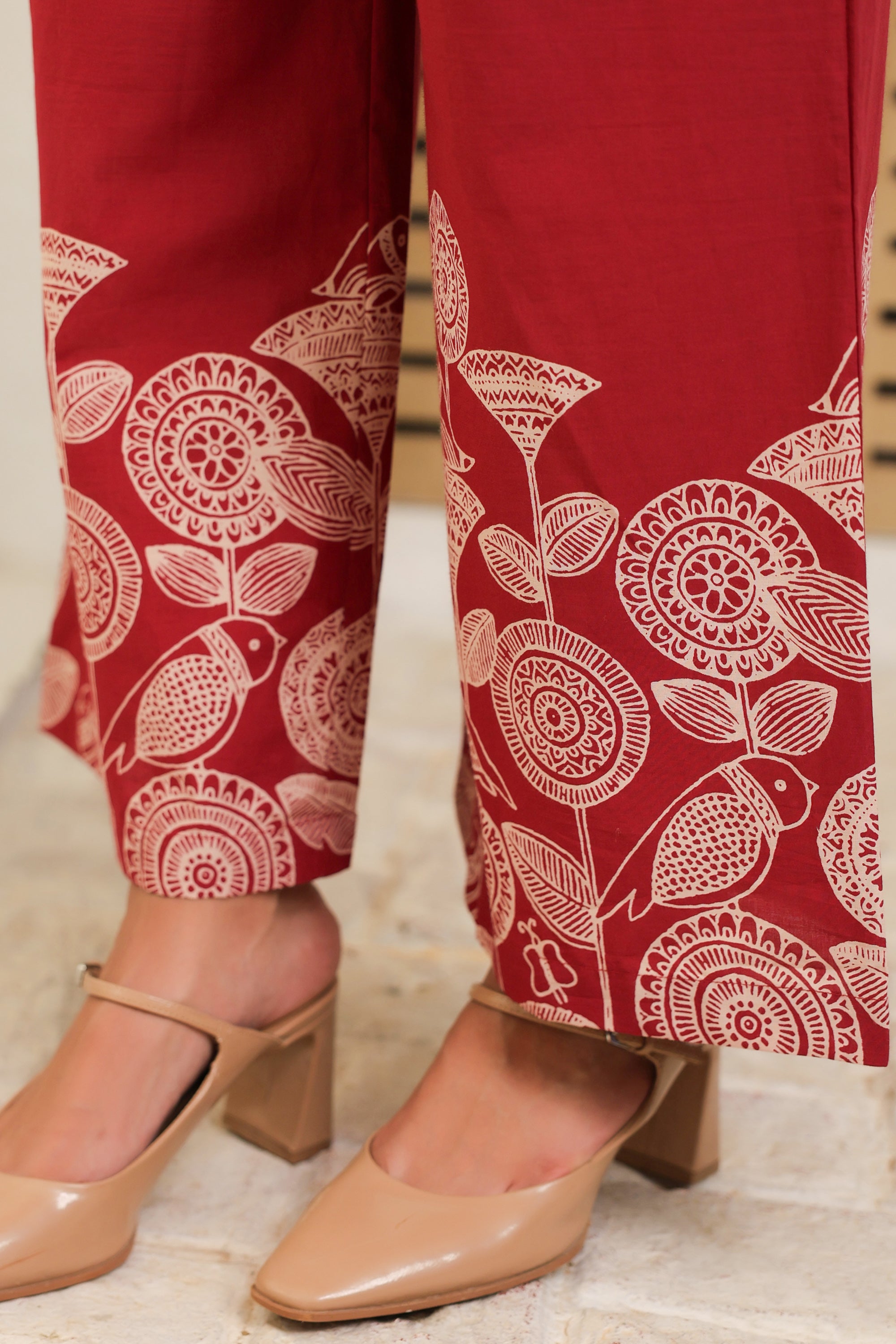 Red Floral Border Printed Cotton Co-ord Set