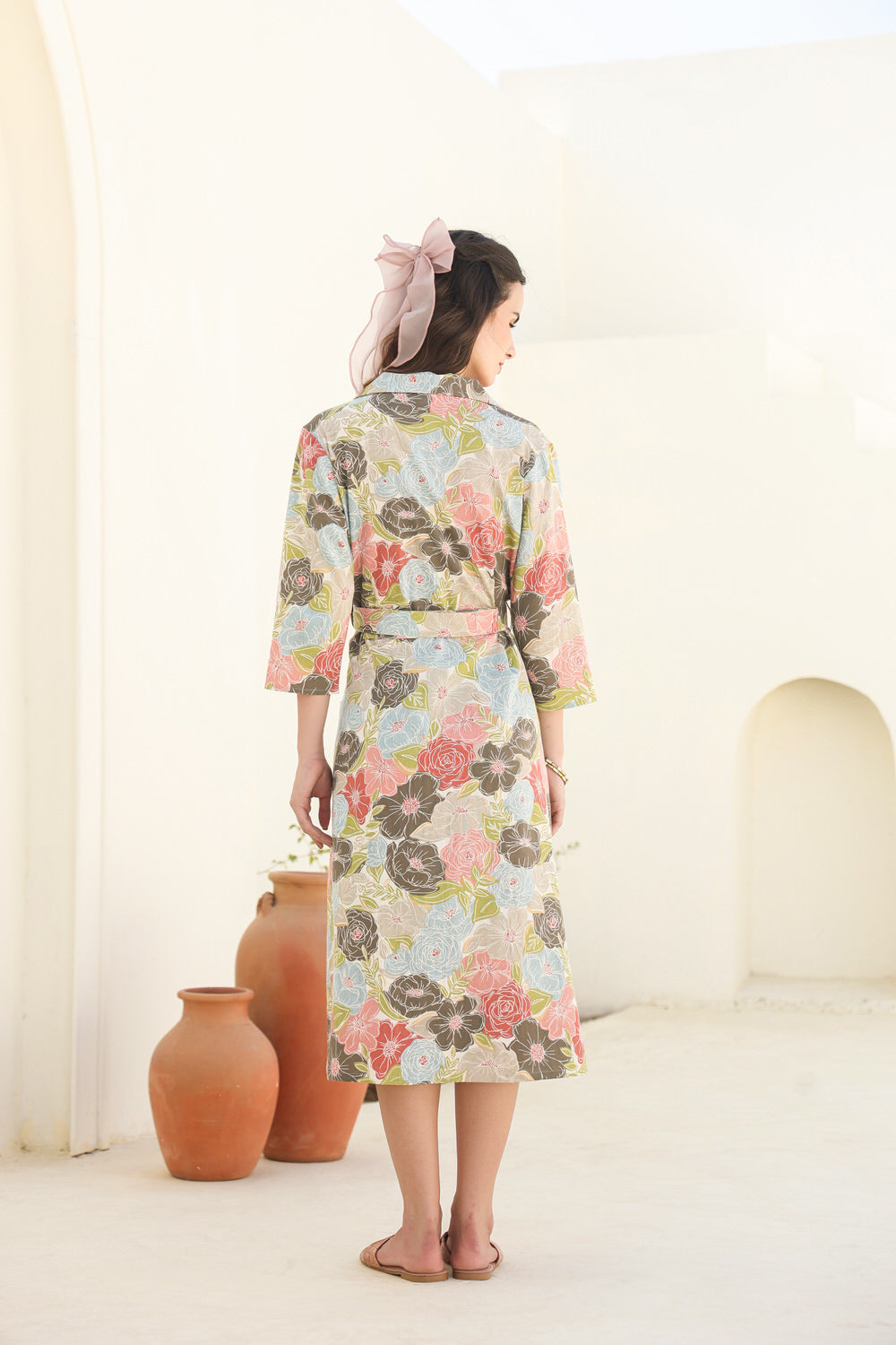 Floral Cascade Belted Cotton Flex Dress