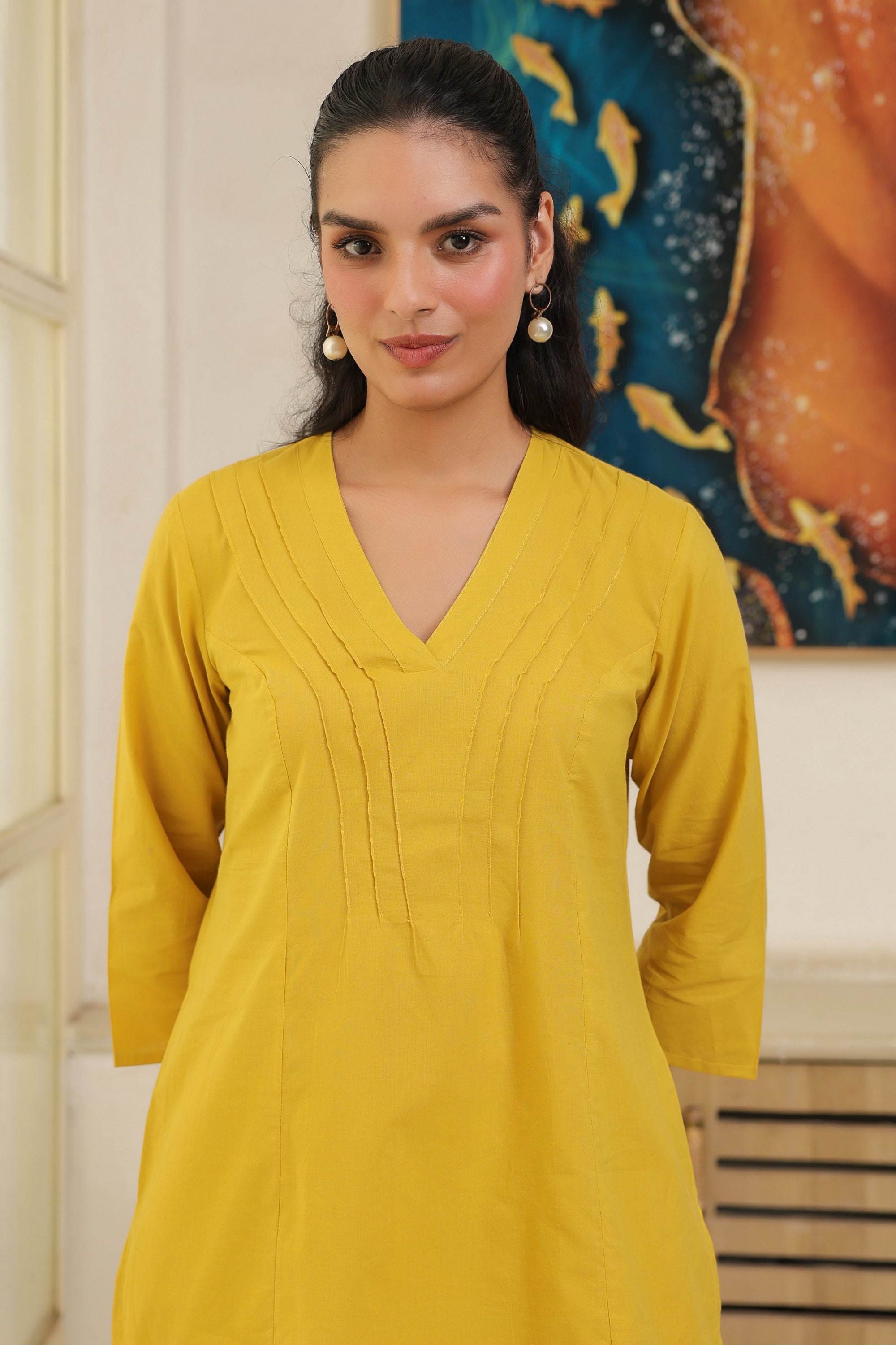 Solid Yellow Cotton Co-ord Set