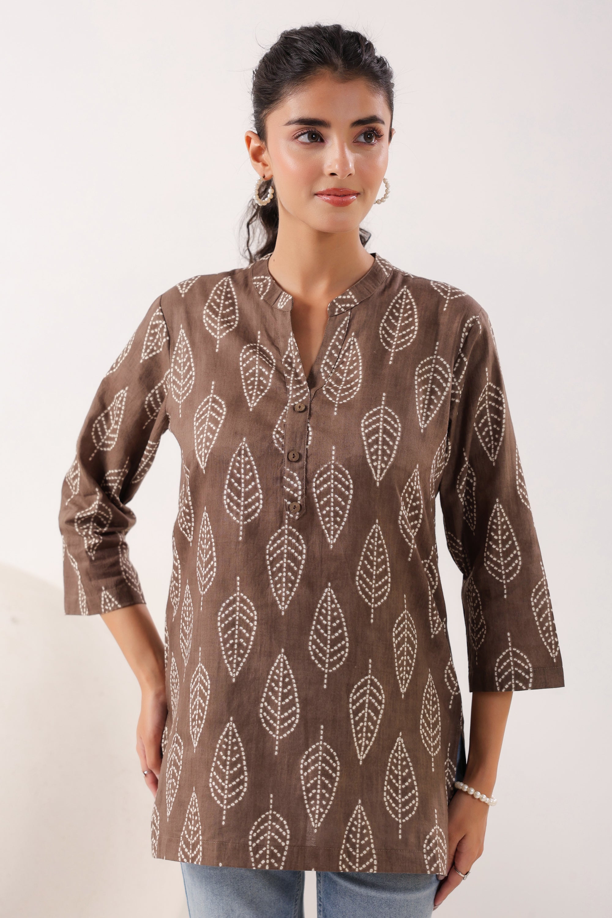 Brown Breeze Grey Cotton Casual Top
