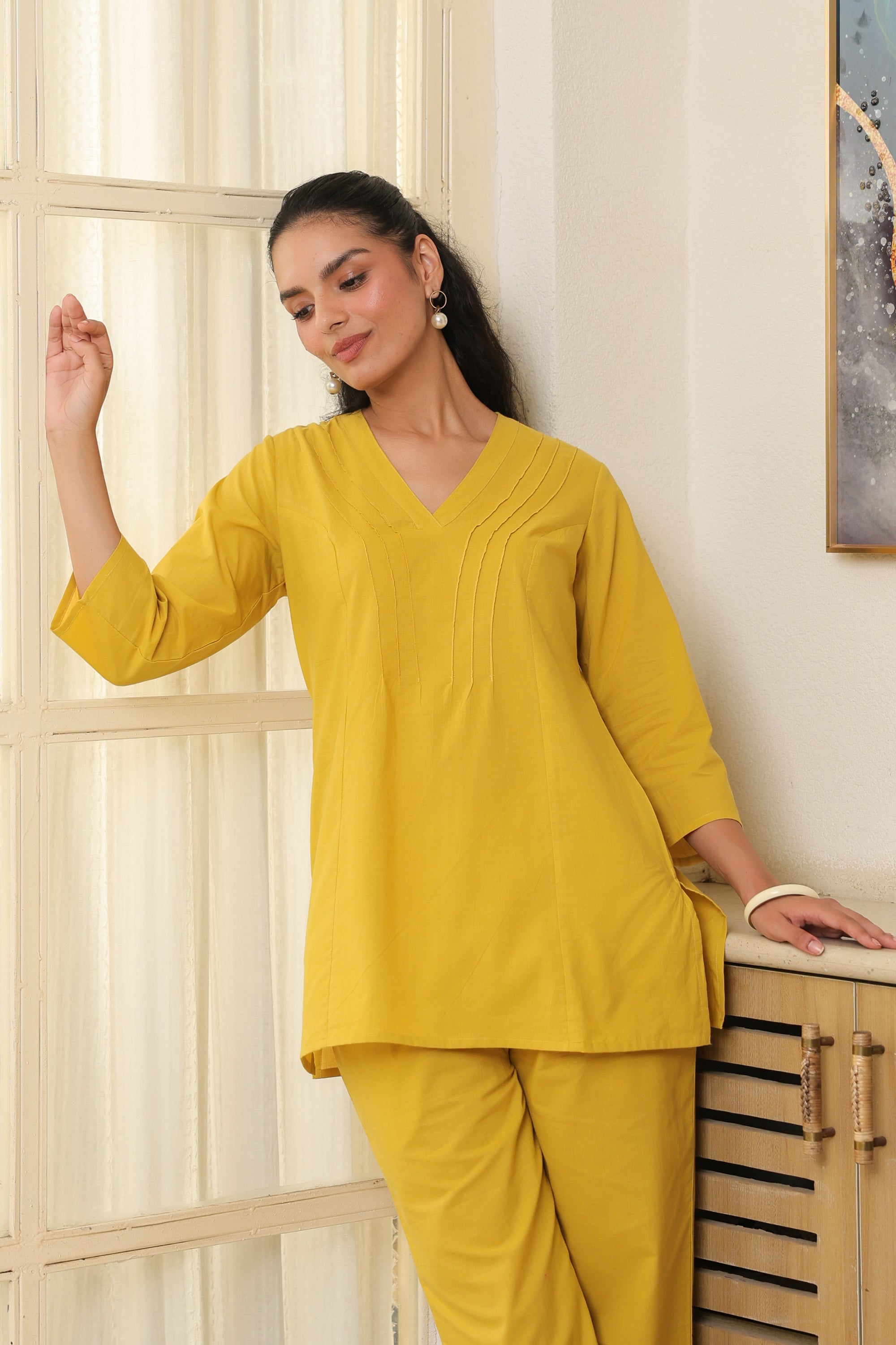 Solid Yellow Cotton Co-ord Set