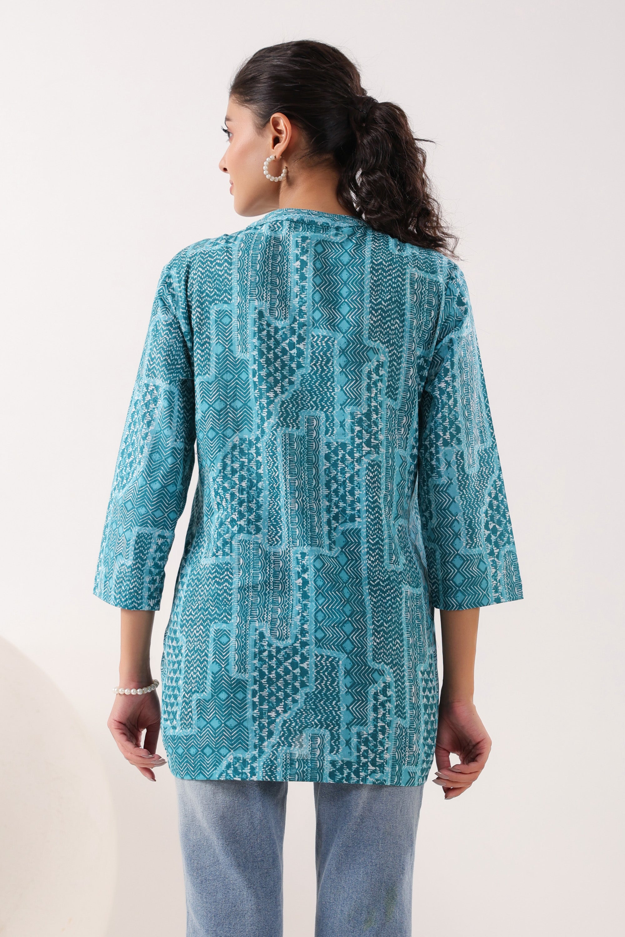 Everyday Ethnic Ensemble Turquoise Printed Cotton Top