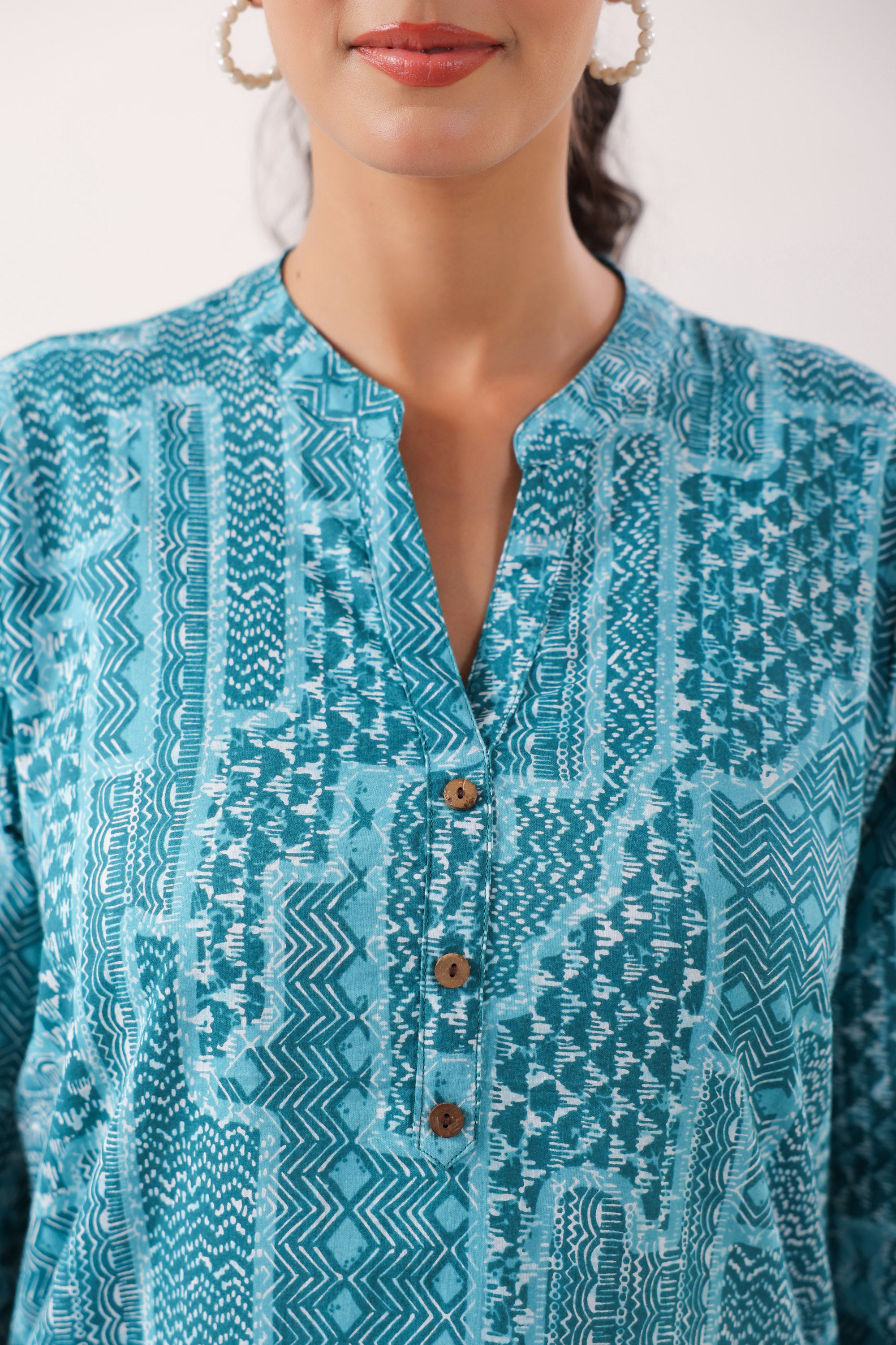 Everyday Ethnic Ensemble Turquoise Printed Cotton Top