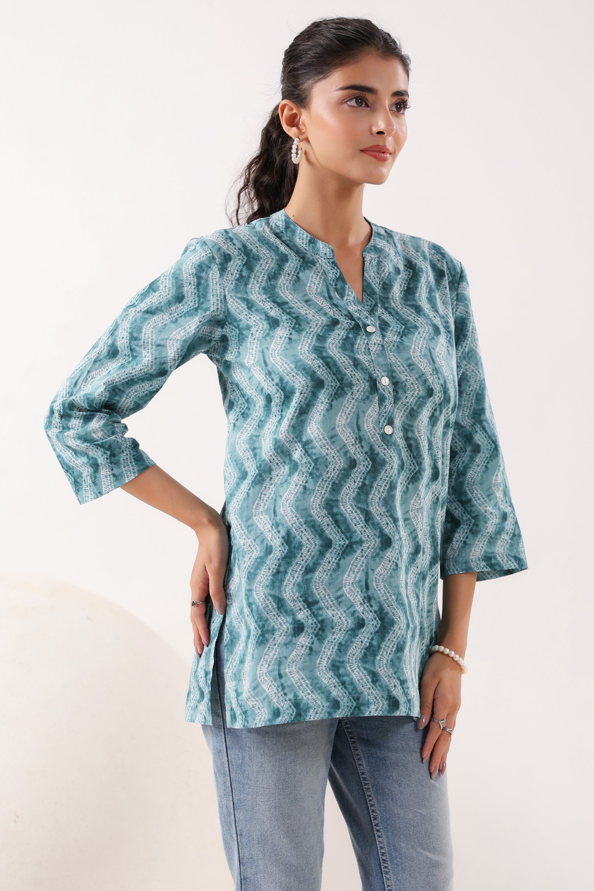Ripple Charm Everyday Blue Cotton Top