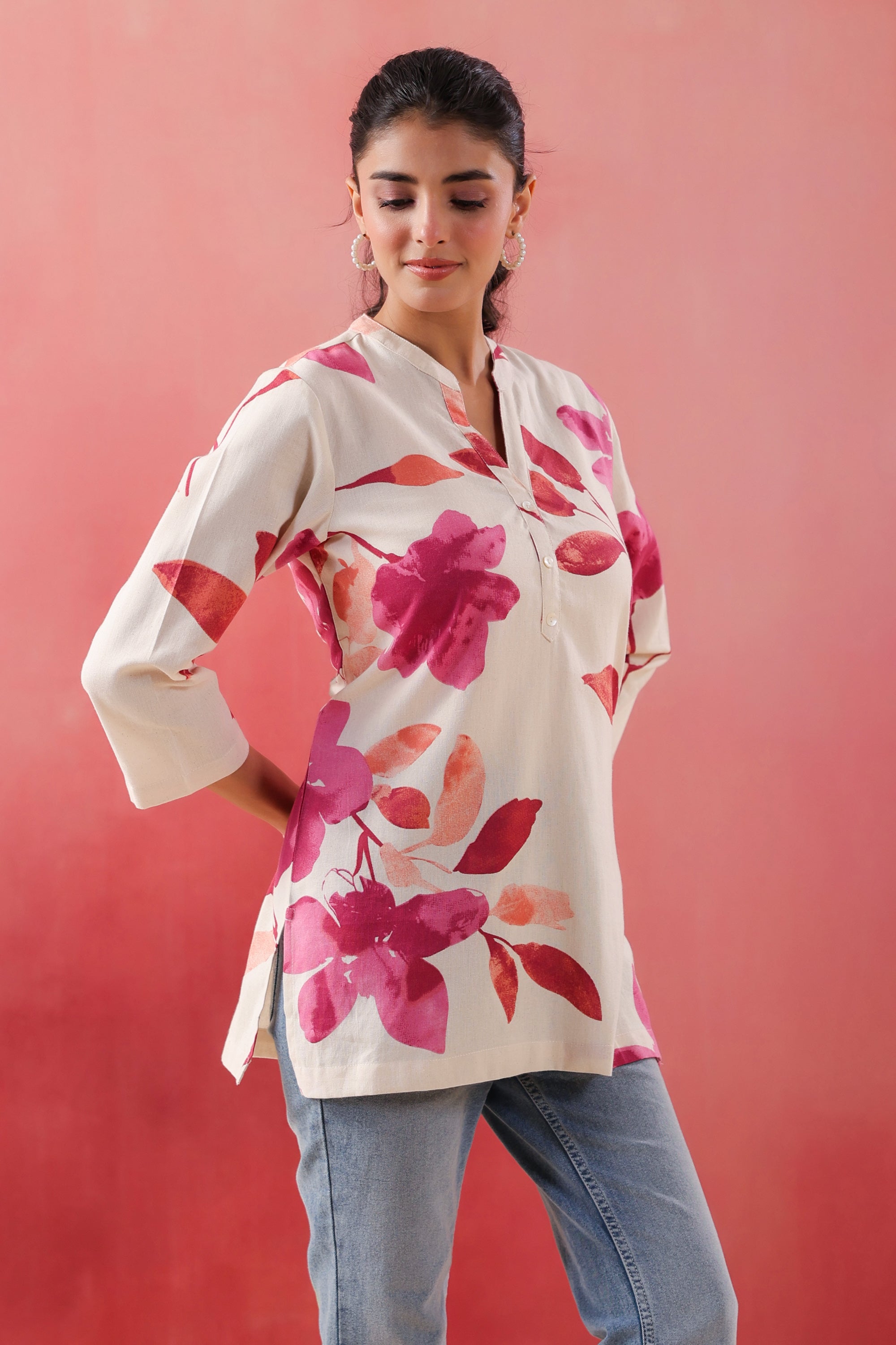 Blush Bloom Pink Printed Cotton Flex Top
