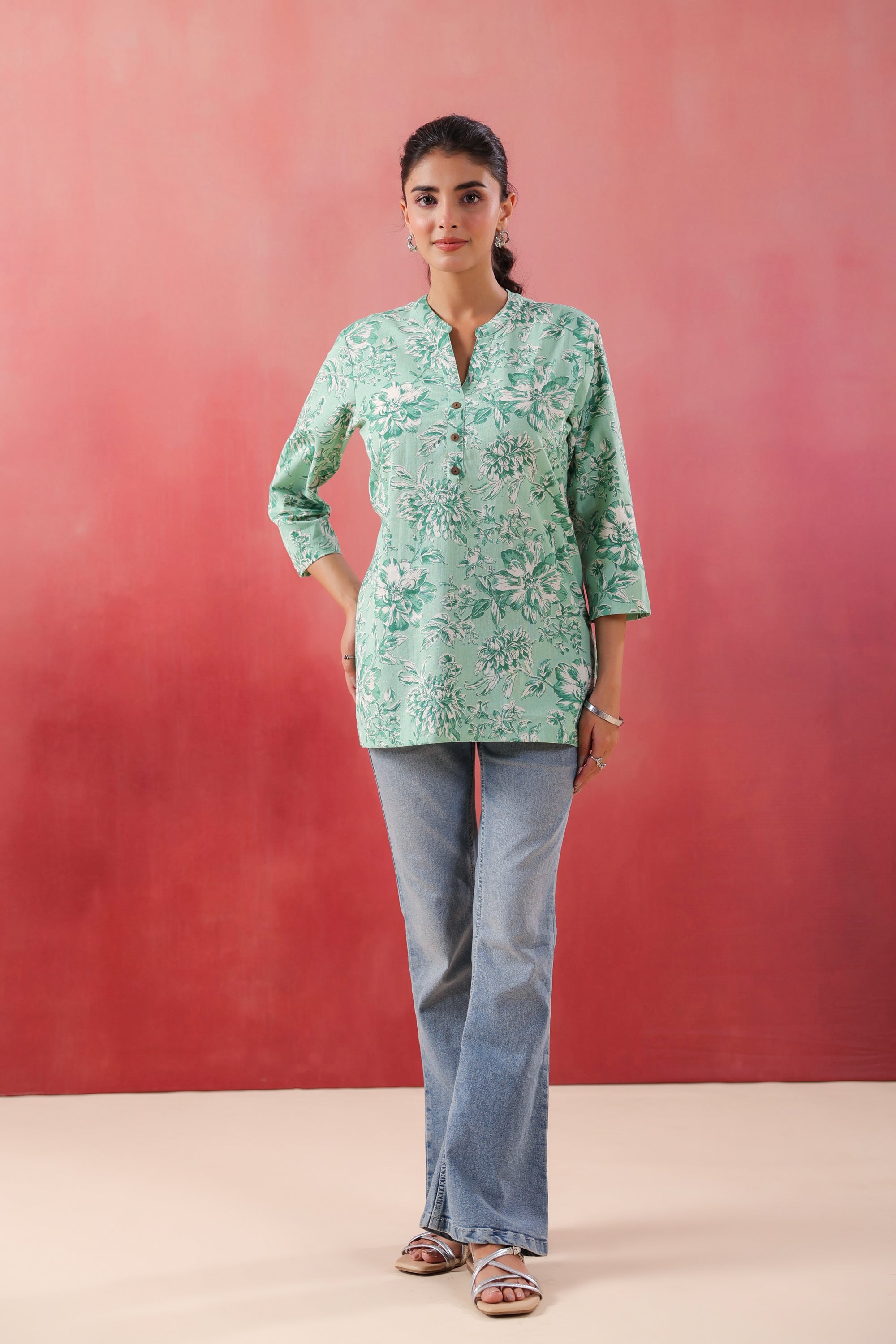 Tribal Whisper Green Cotton Flex Top