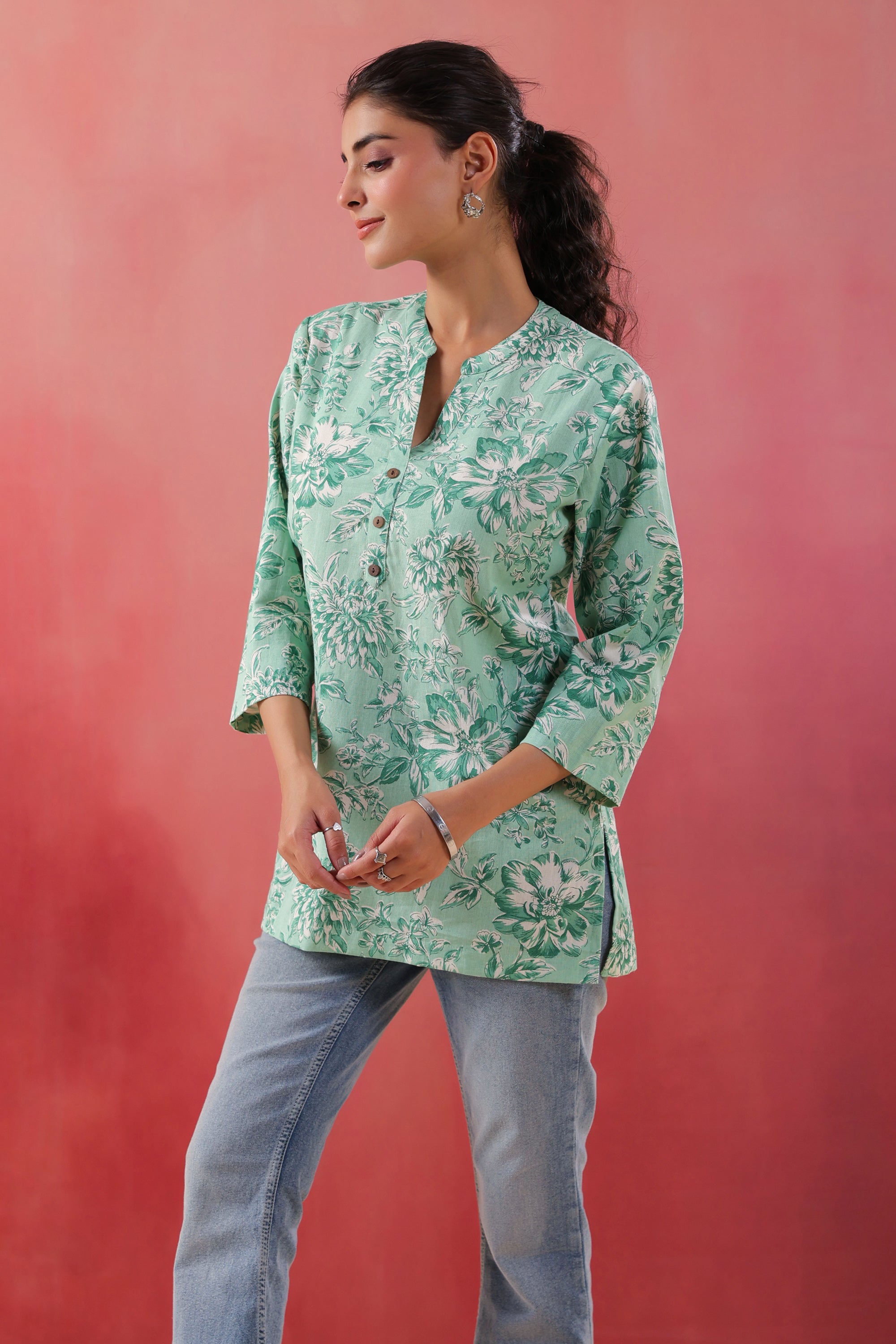Tribal Whisper Green Cotton Flex Top