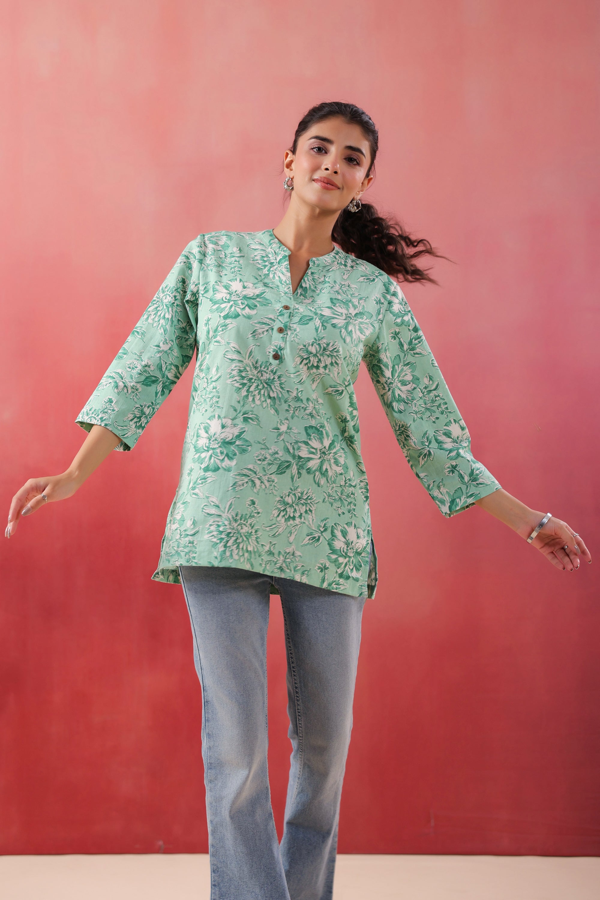 Tribal Whisper Green Cotton Flex Top