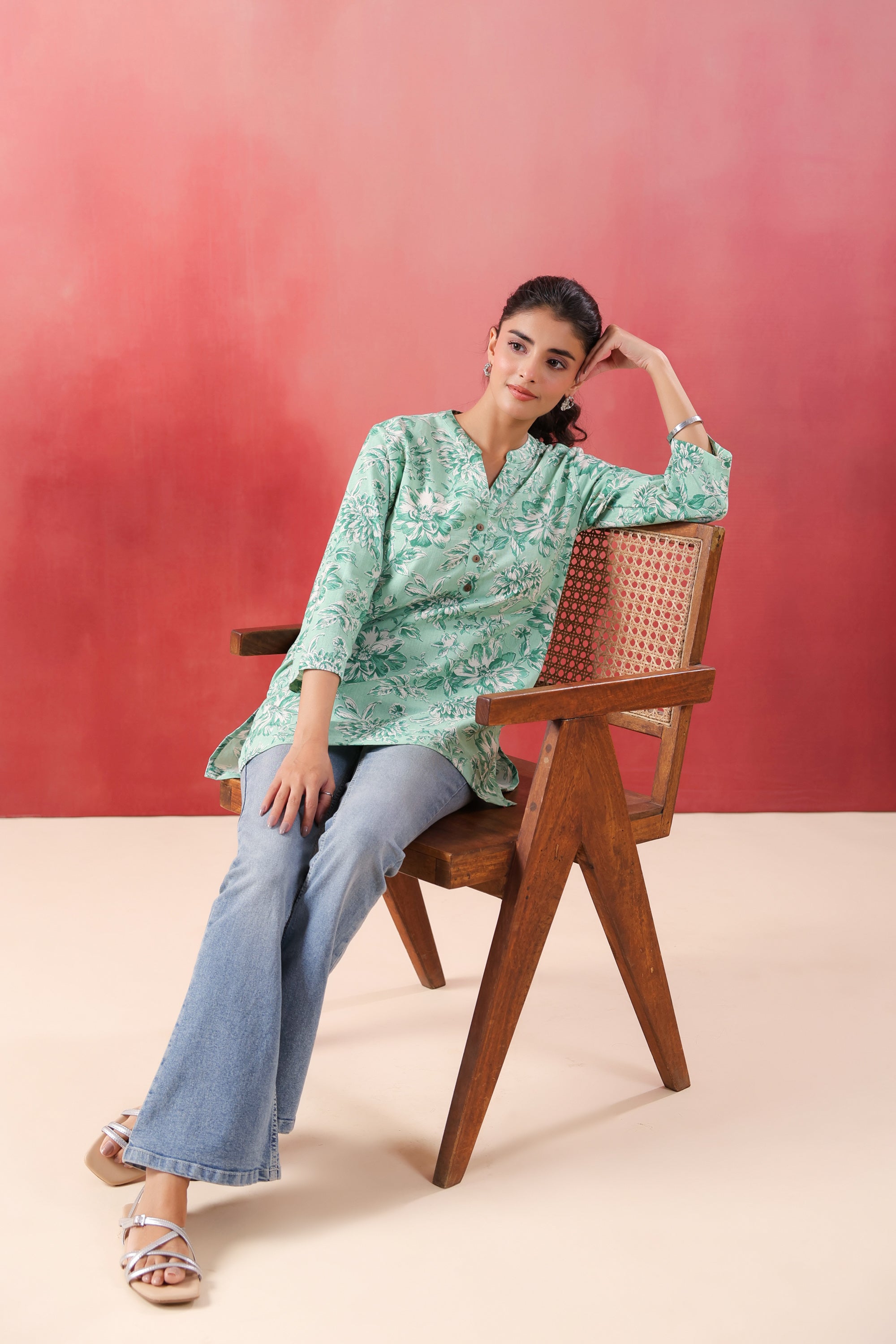 Tribal Whisper Green Cotton Flex Top