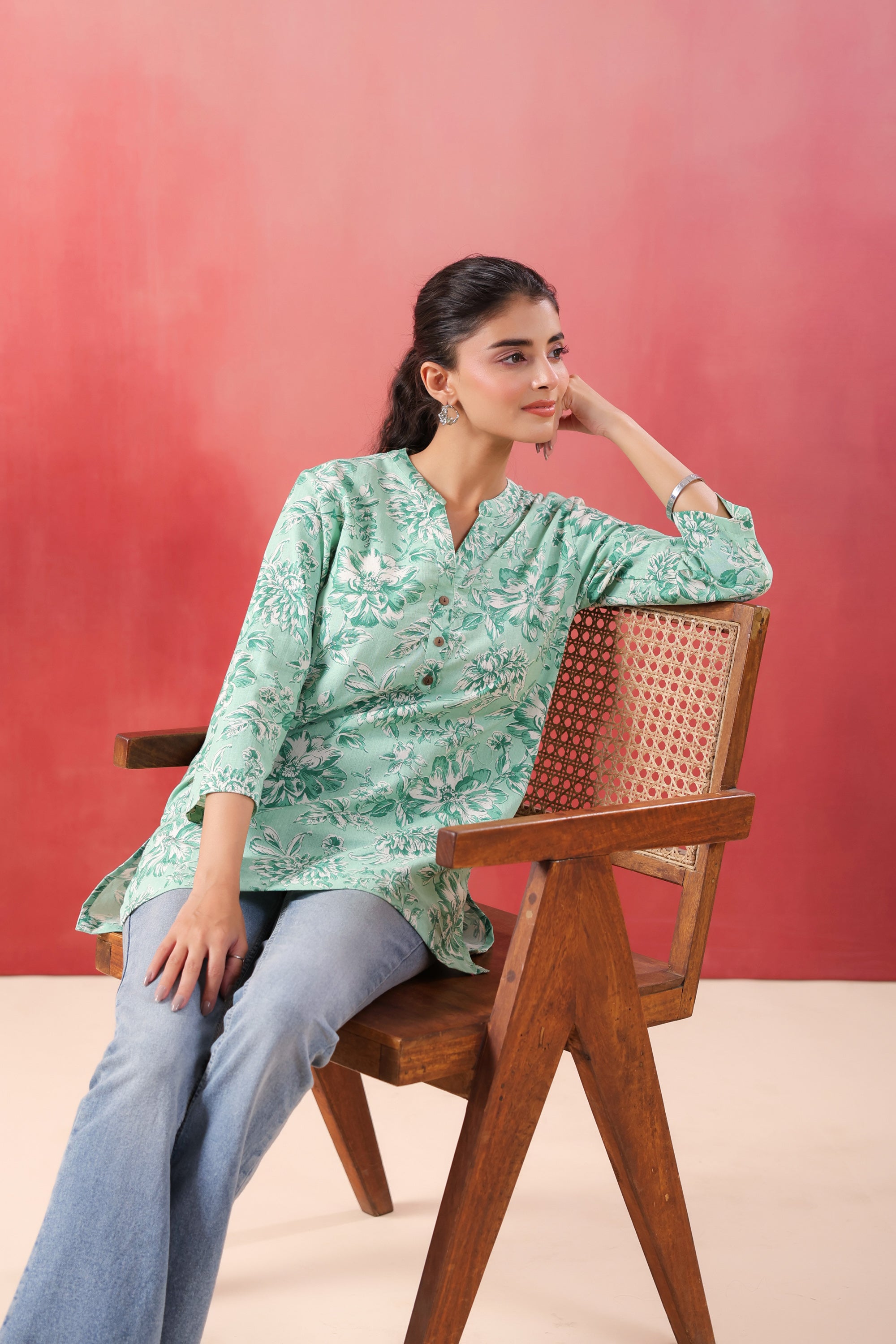 Tribal Whisper Green Cotton Flex Top