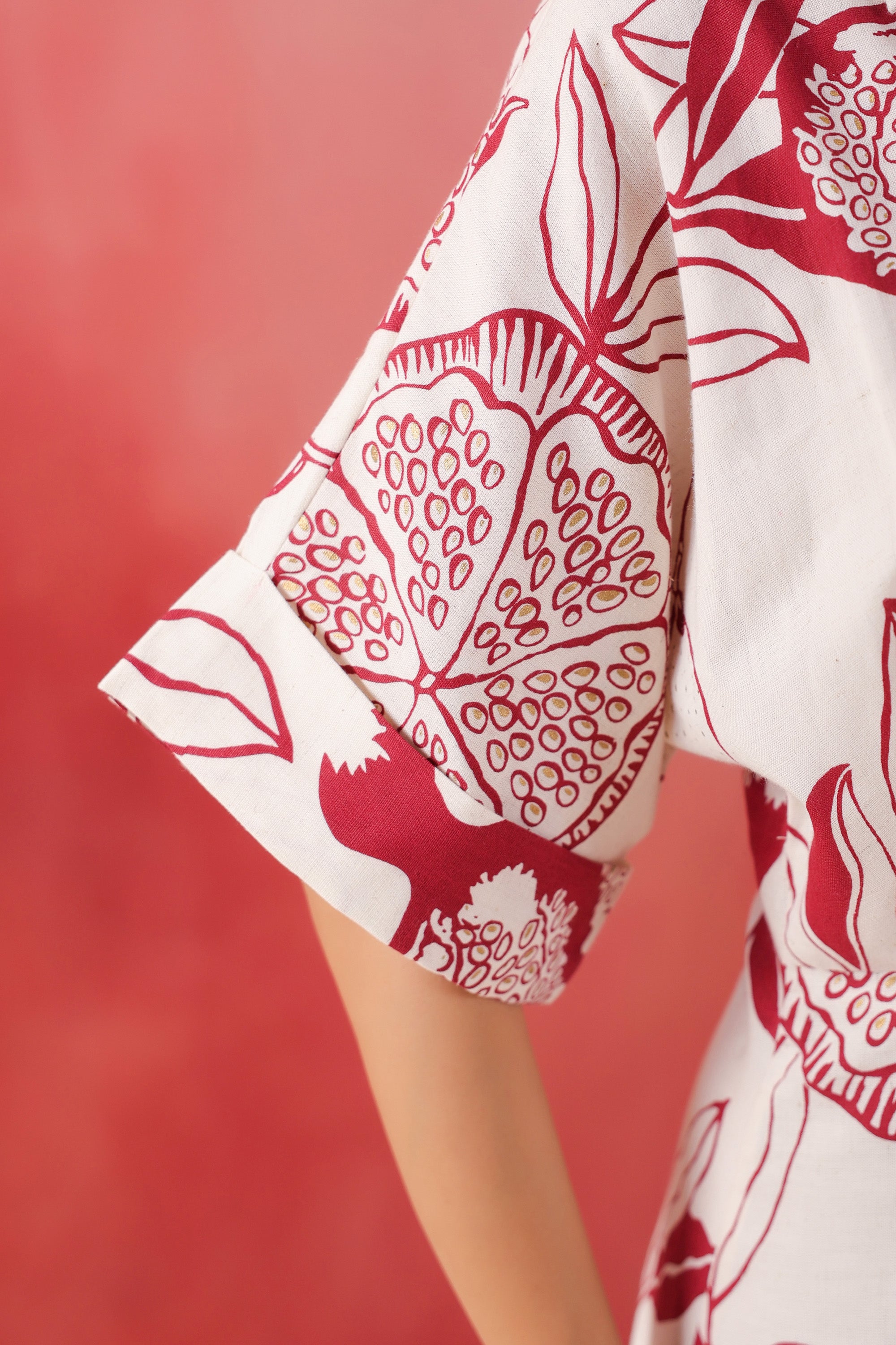 Ivory Pomegranate Printed Maroon Cotton Flex Dress