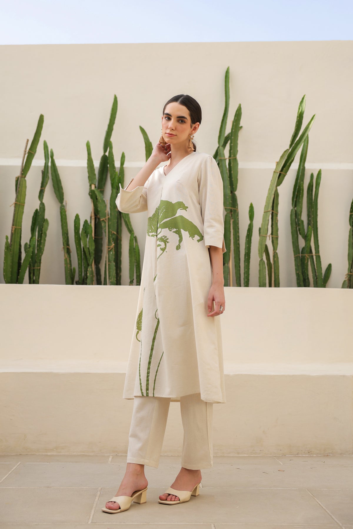 Floral Moss Olive & Off-White Printed Cotton Flex Co-ord Set