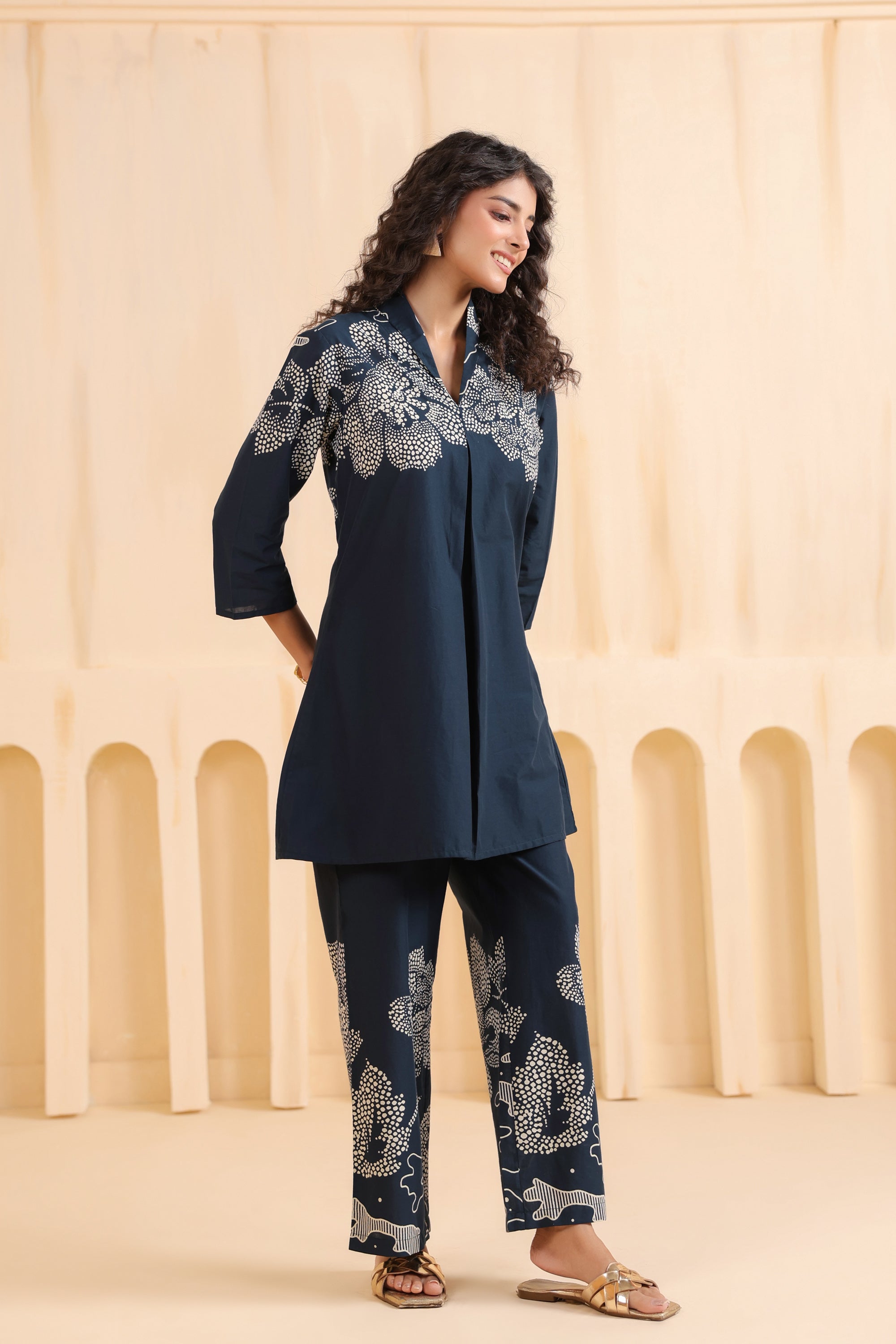 Indigo Bloom Printed Cotton Co-ord Set