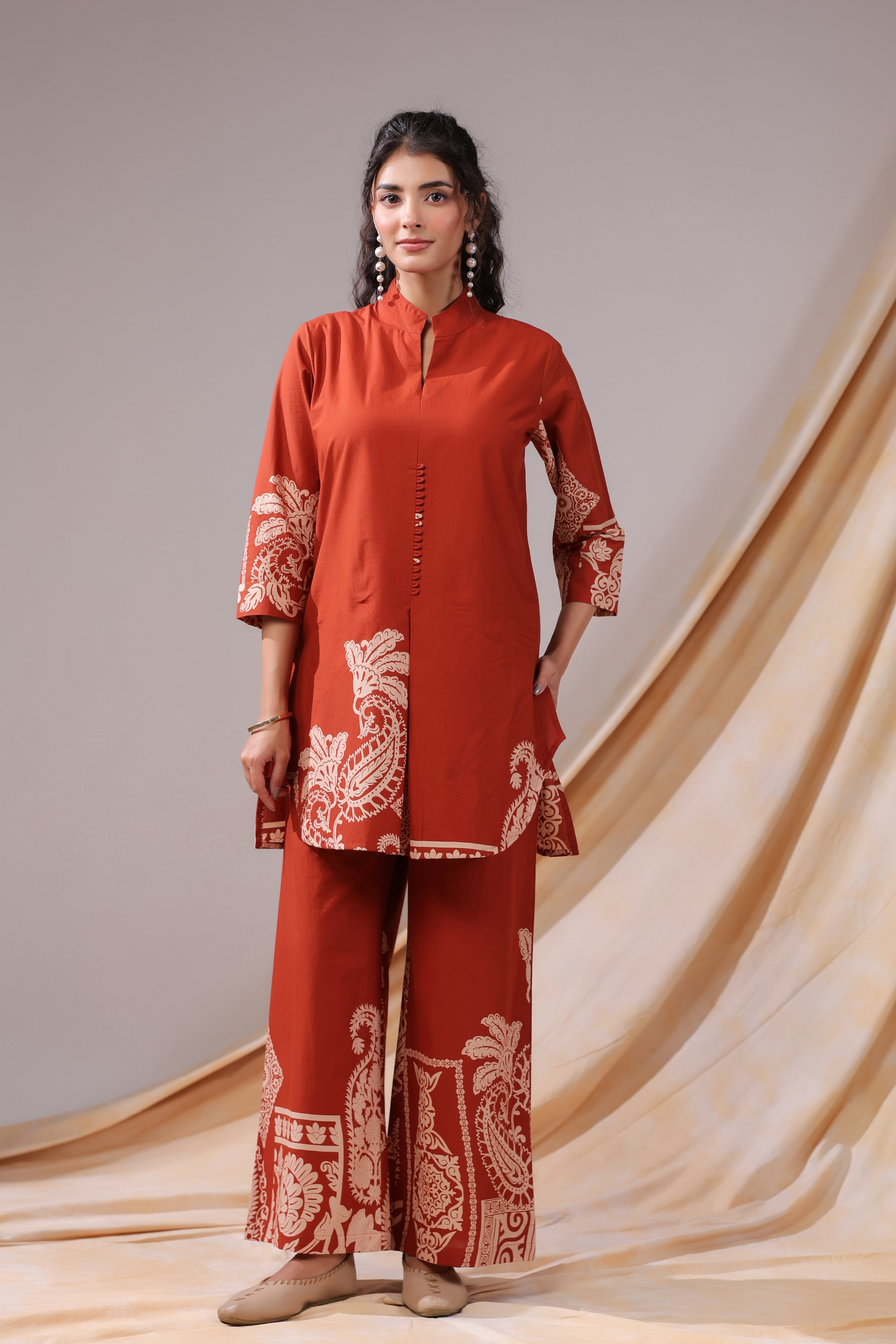 Rust Paisley Printed Cotton Co-ord Set