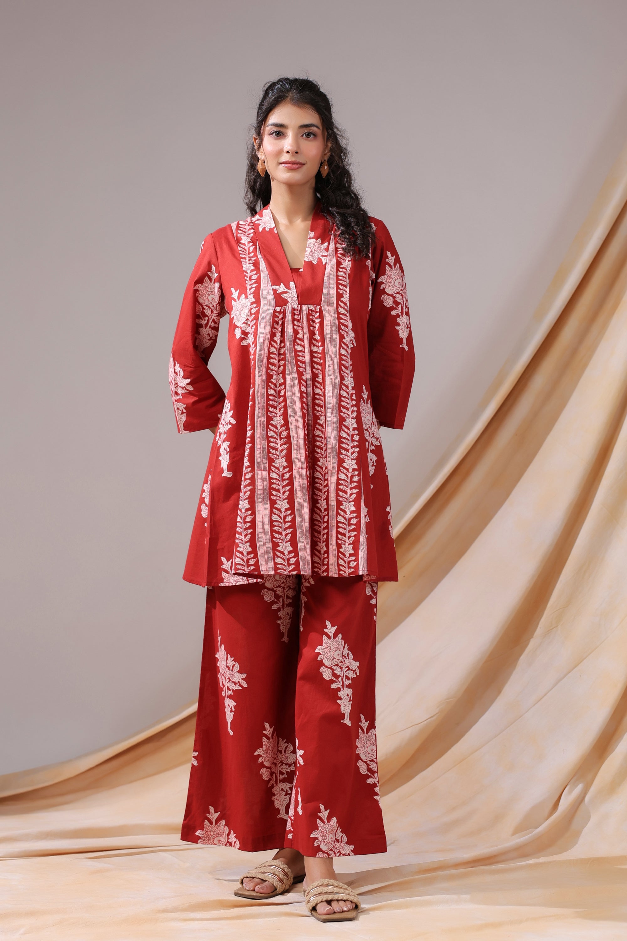 Crimson Vine Printed Cotton Co-ord Set