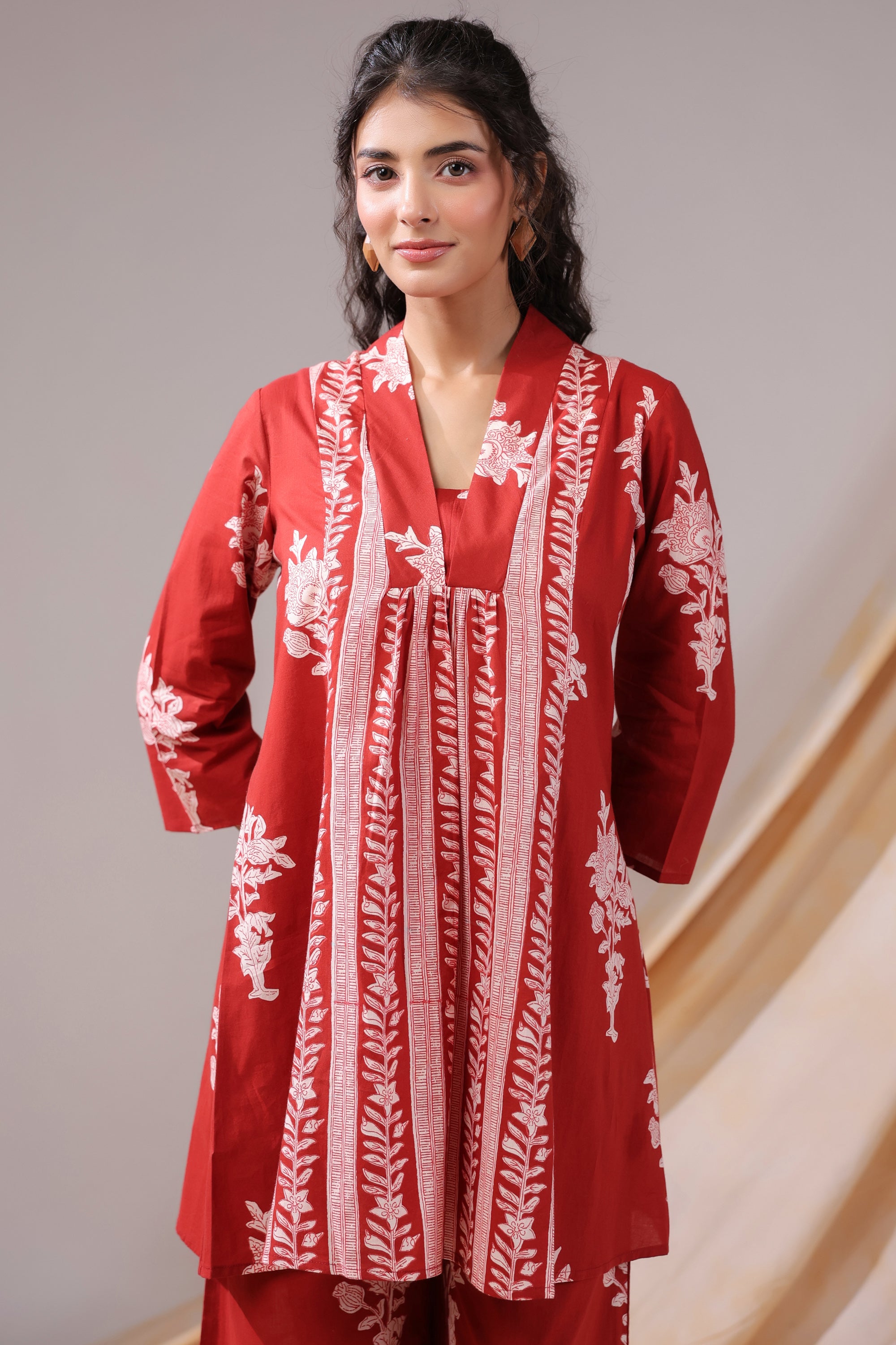 Crimson Vine Printed Cotton Co-ord Set