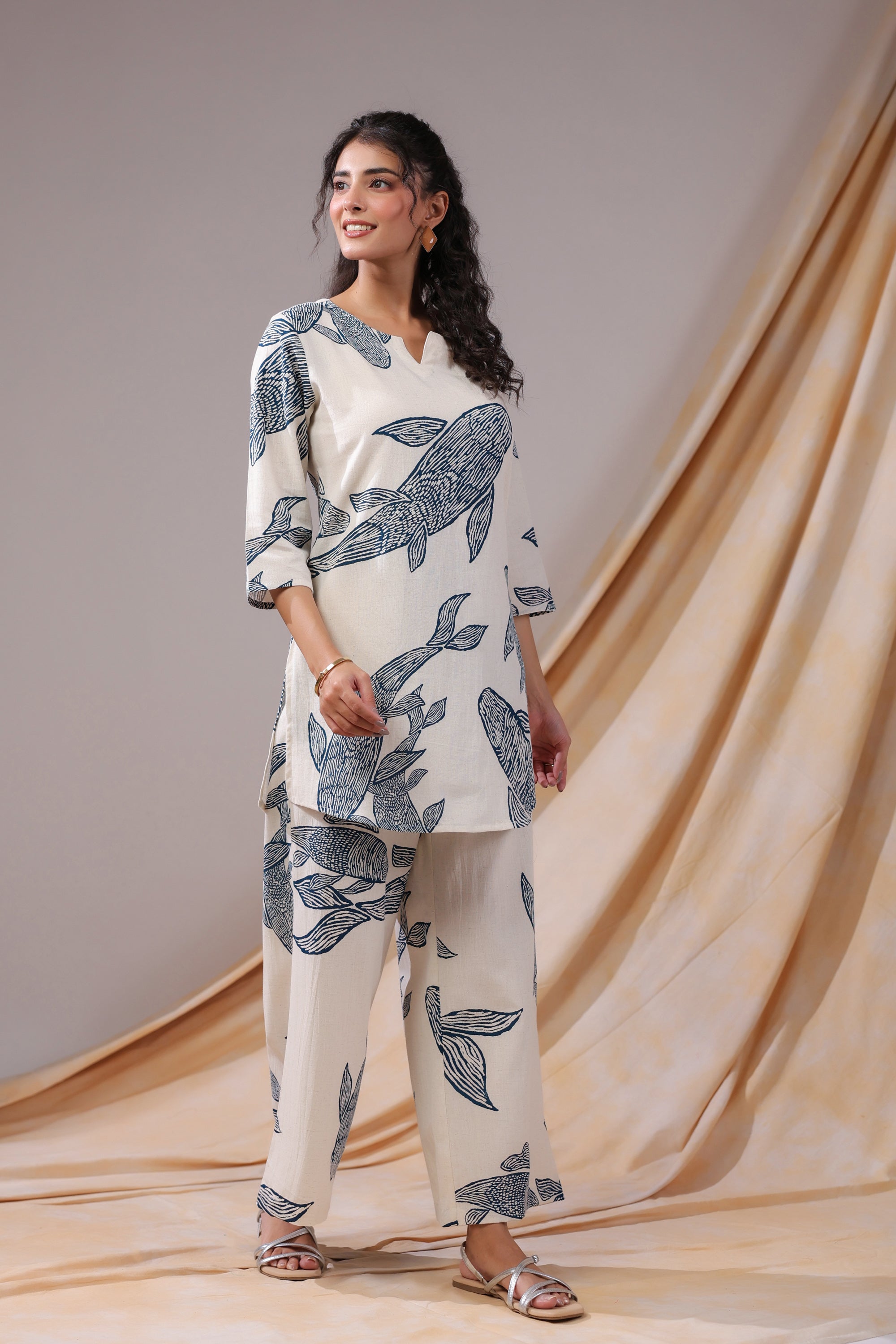 Ivory Koi Cotton Flex Co-ord Set