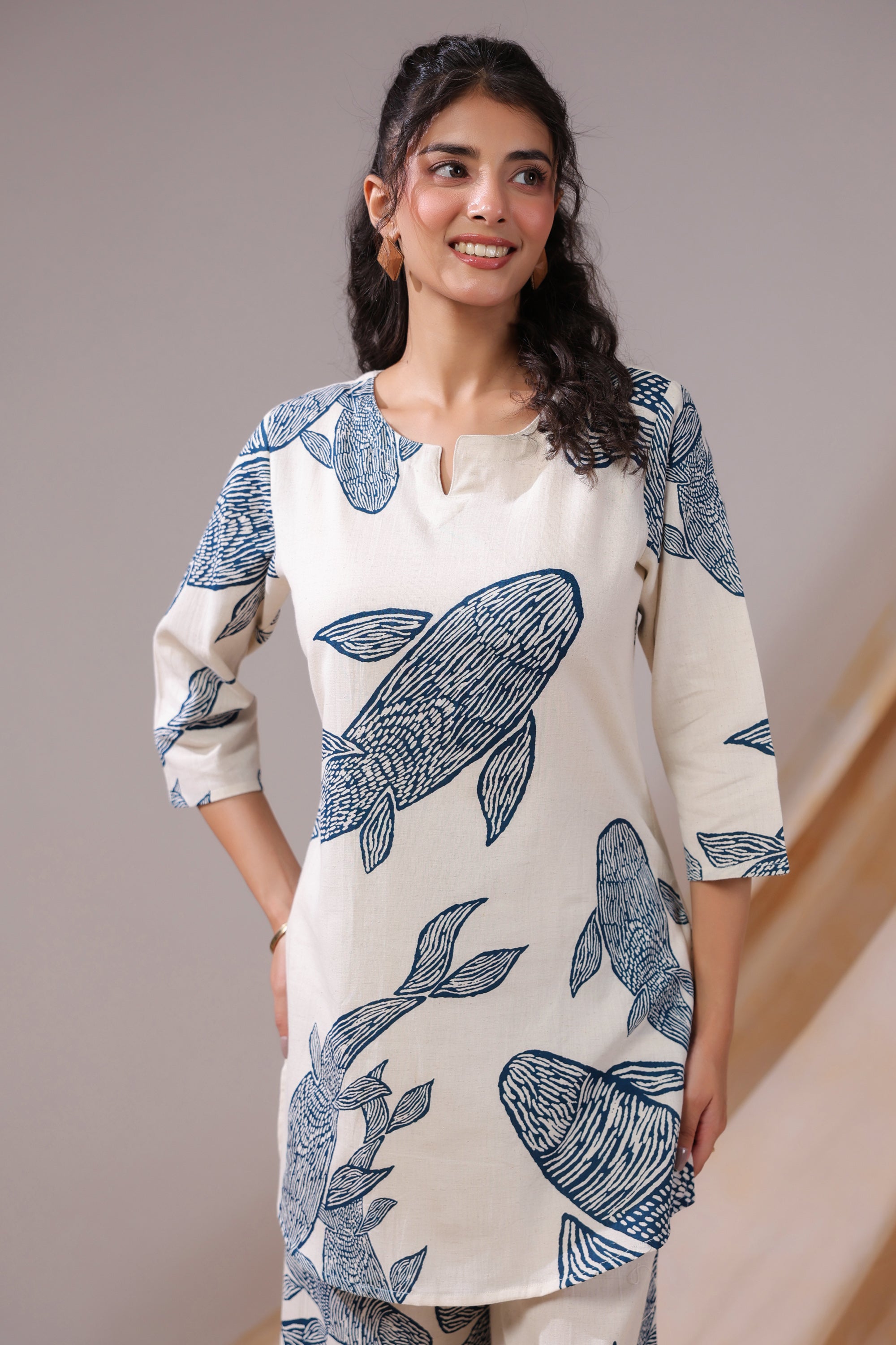 Ivory Koi Cotton Flex Co-ord Set