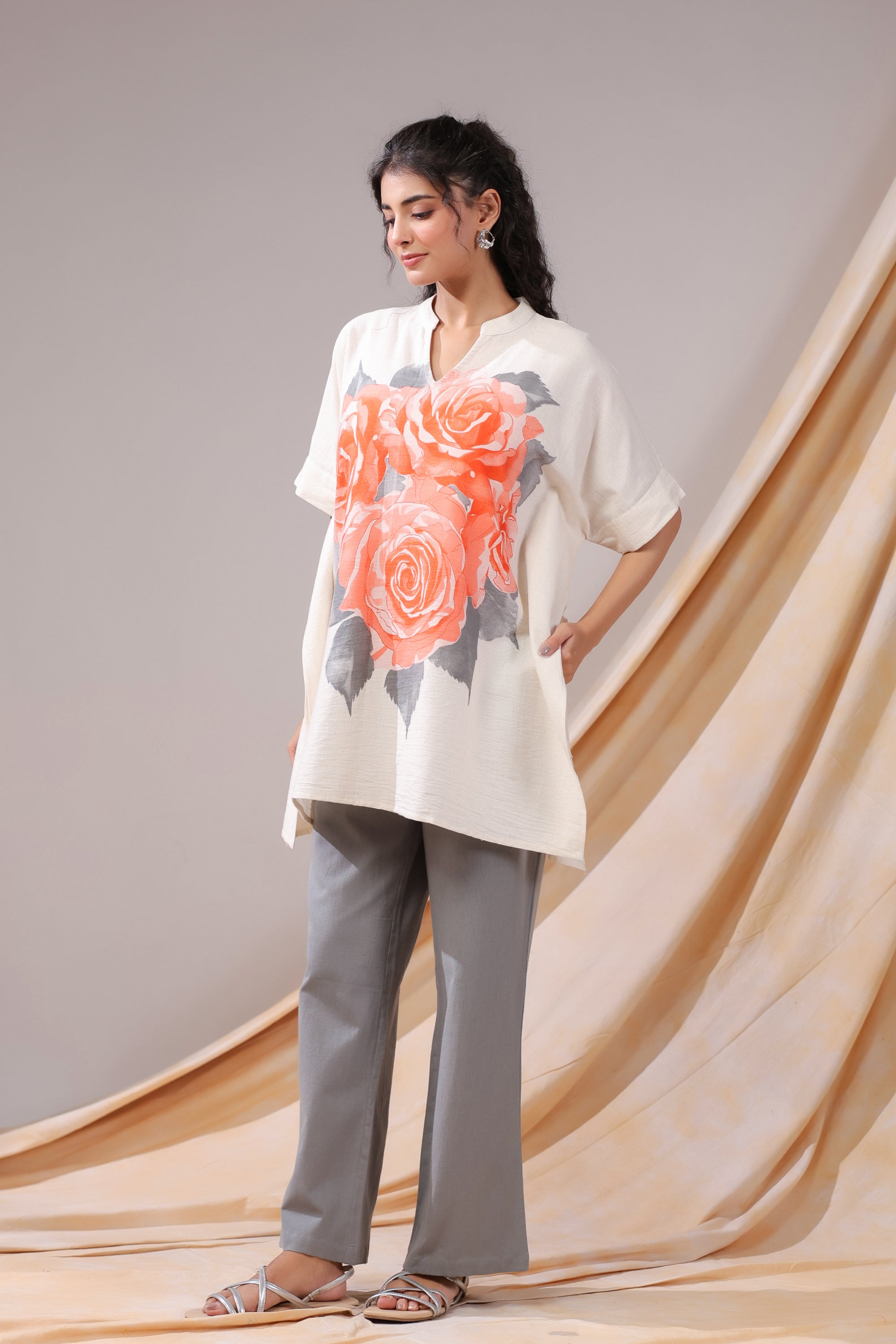 Coral Rose Printed Cotton Flex Co-ord Set