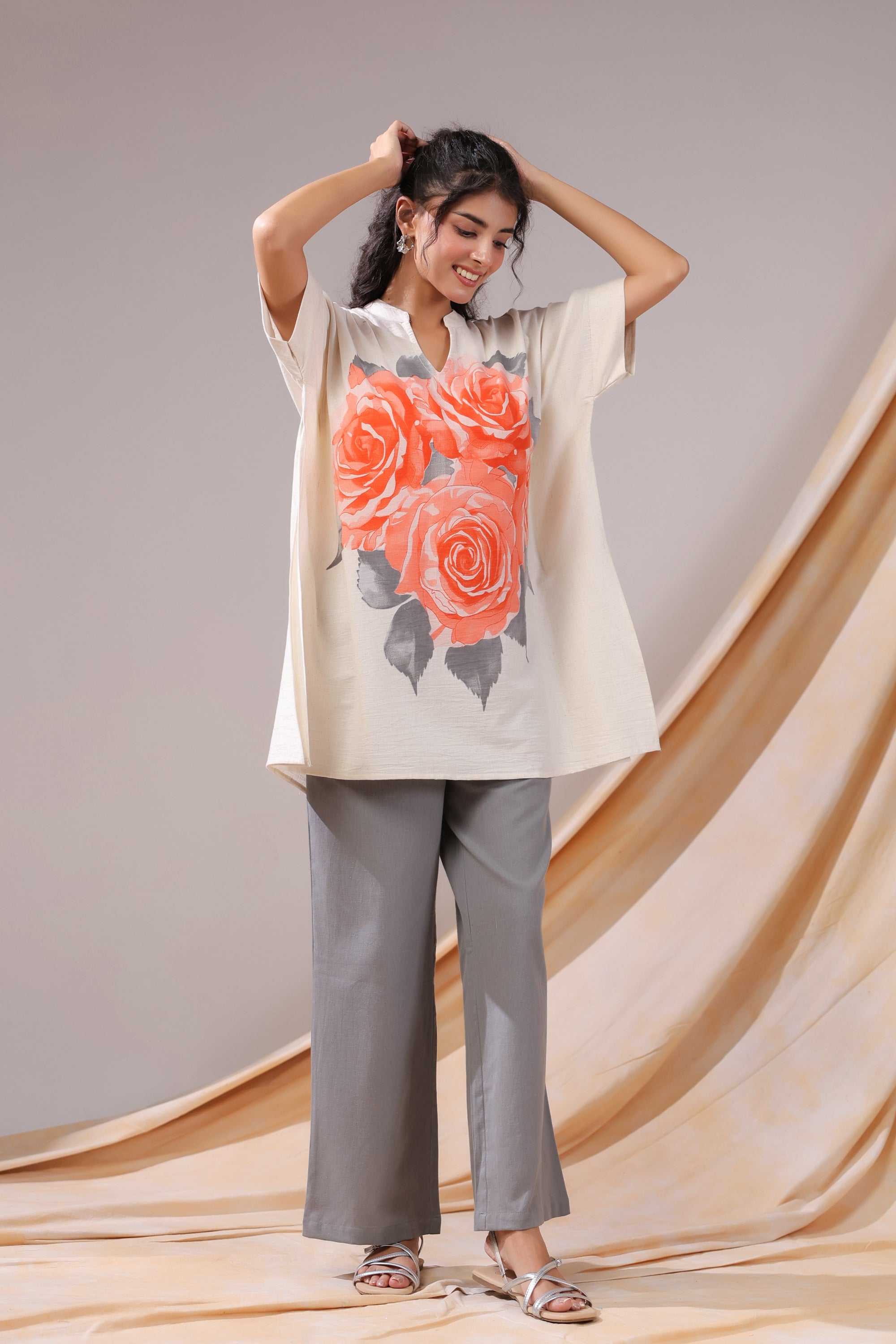 Coral Rose Printed Cotton Flex Co-ord Set