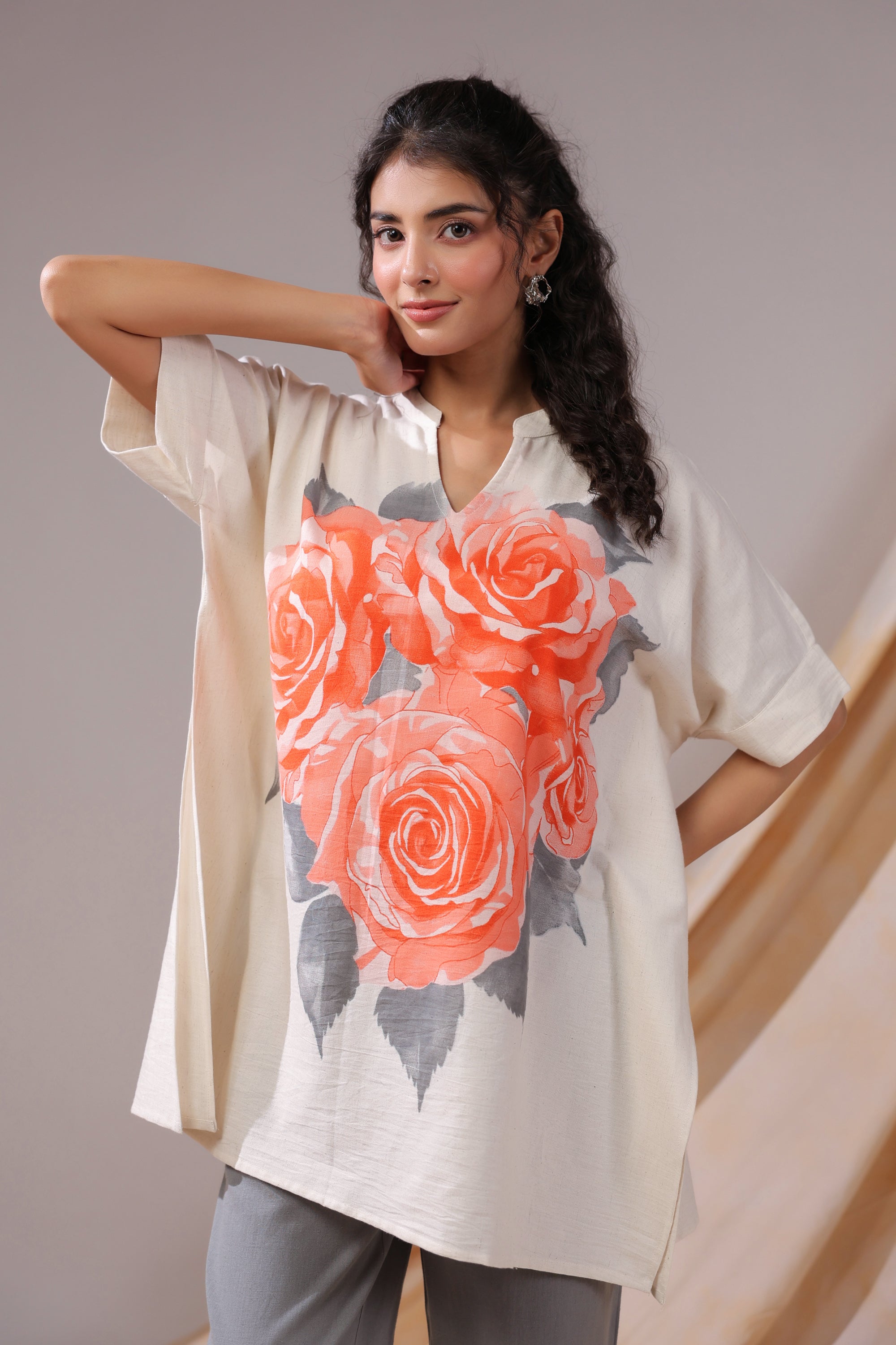 Coral Rose Printed Cotton Flex Co-ord Set