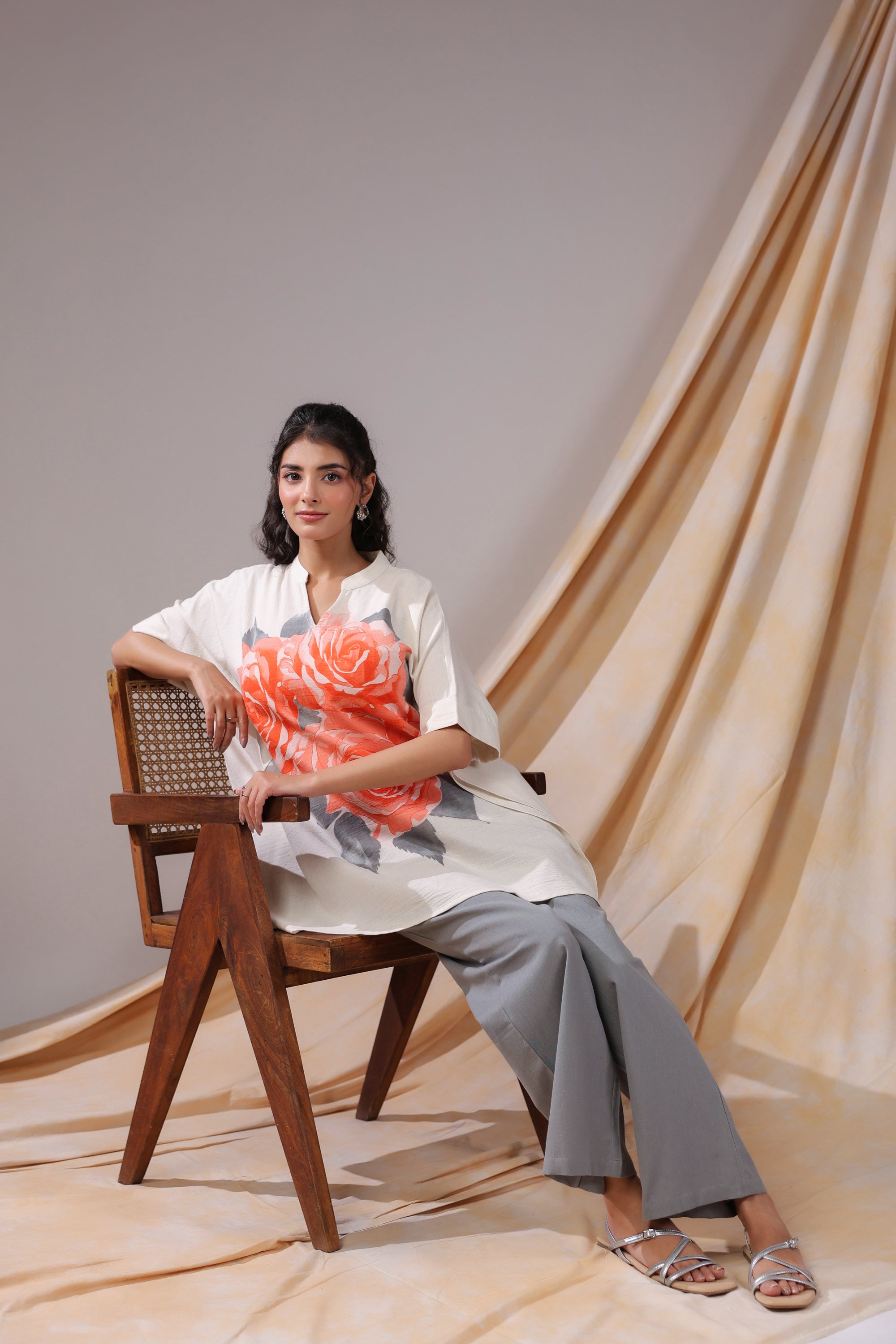 Coral Rose Printed Cotton Flex Co-ord Set