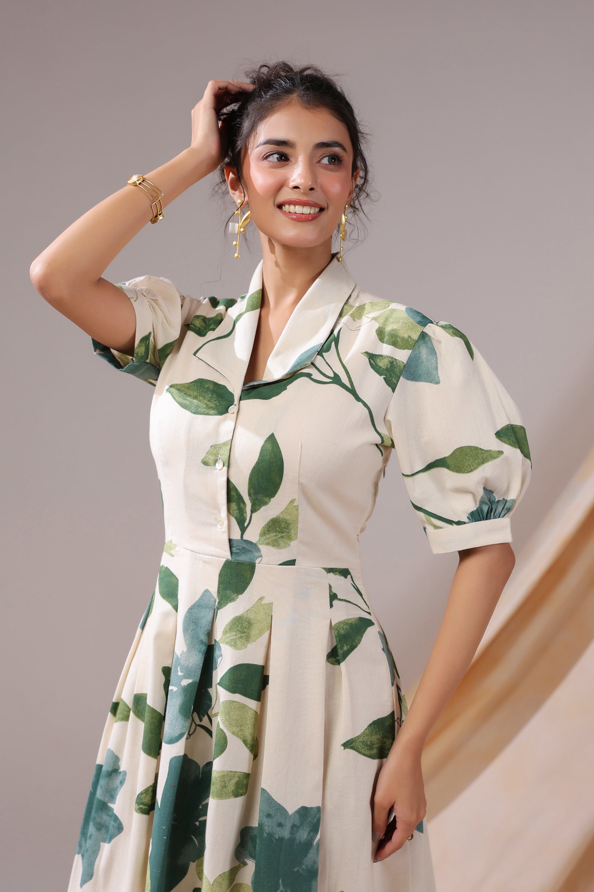 Verdant Leaf Cotton Flex Dress