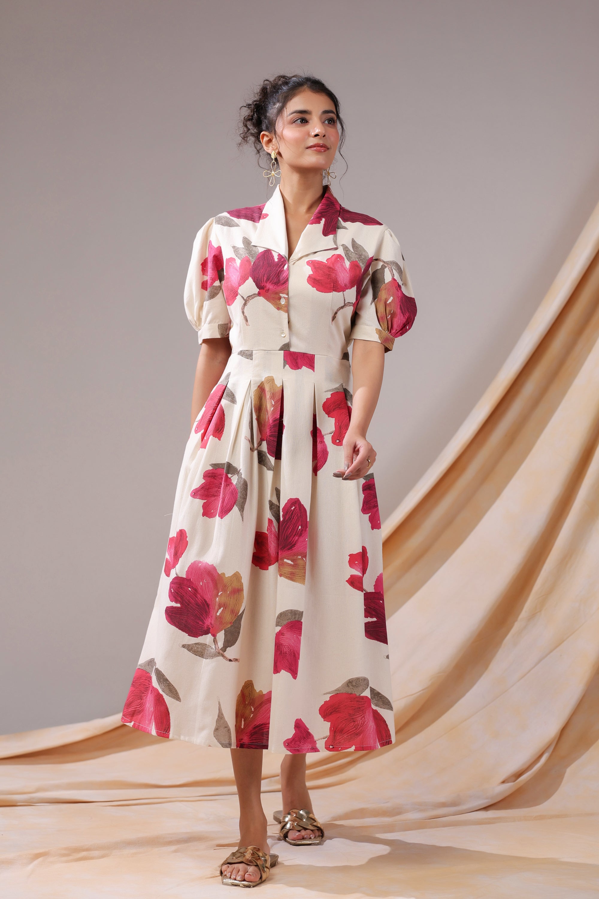 Crimson Magnolia Cotton Flex Dress