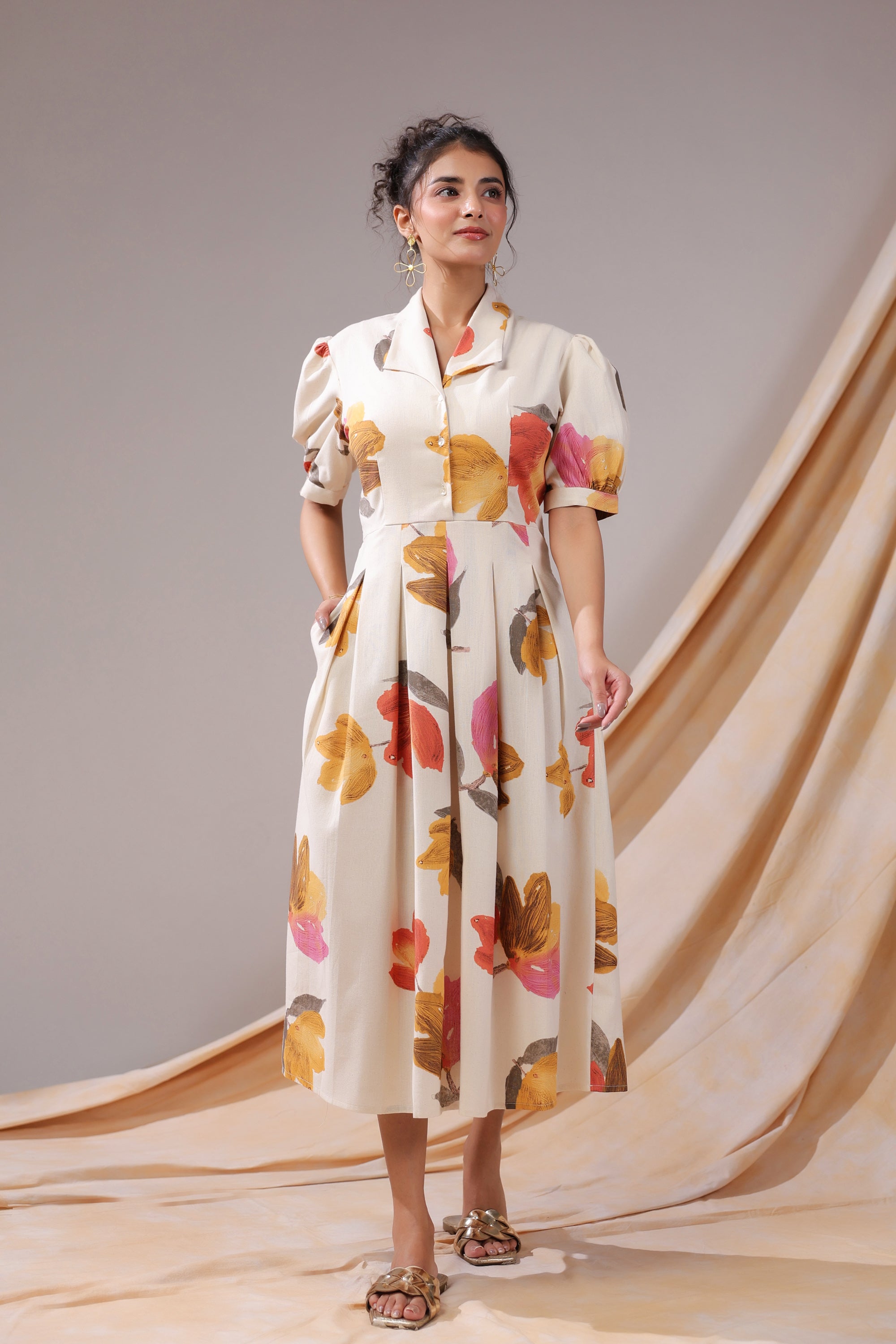 Autumn Bloom Cotton Flex Dress