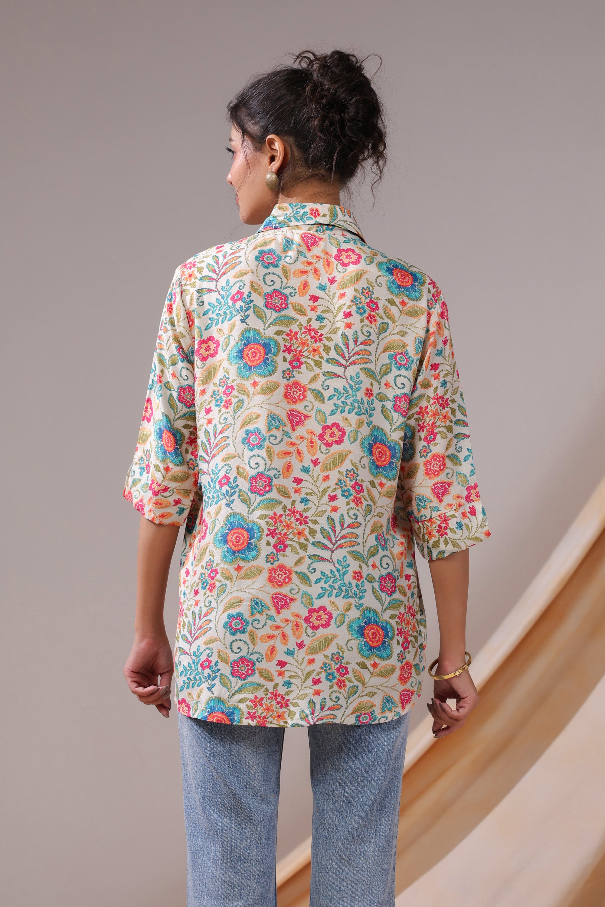 Vintage Garden Bloom Muslin Silk Shirt