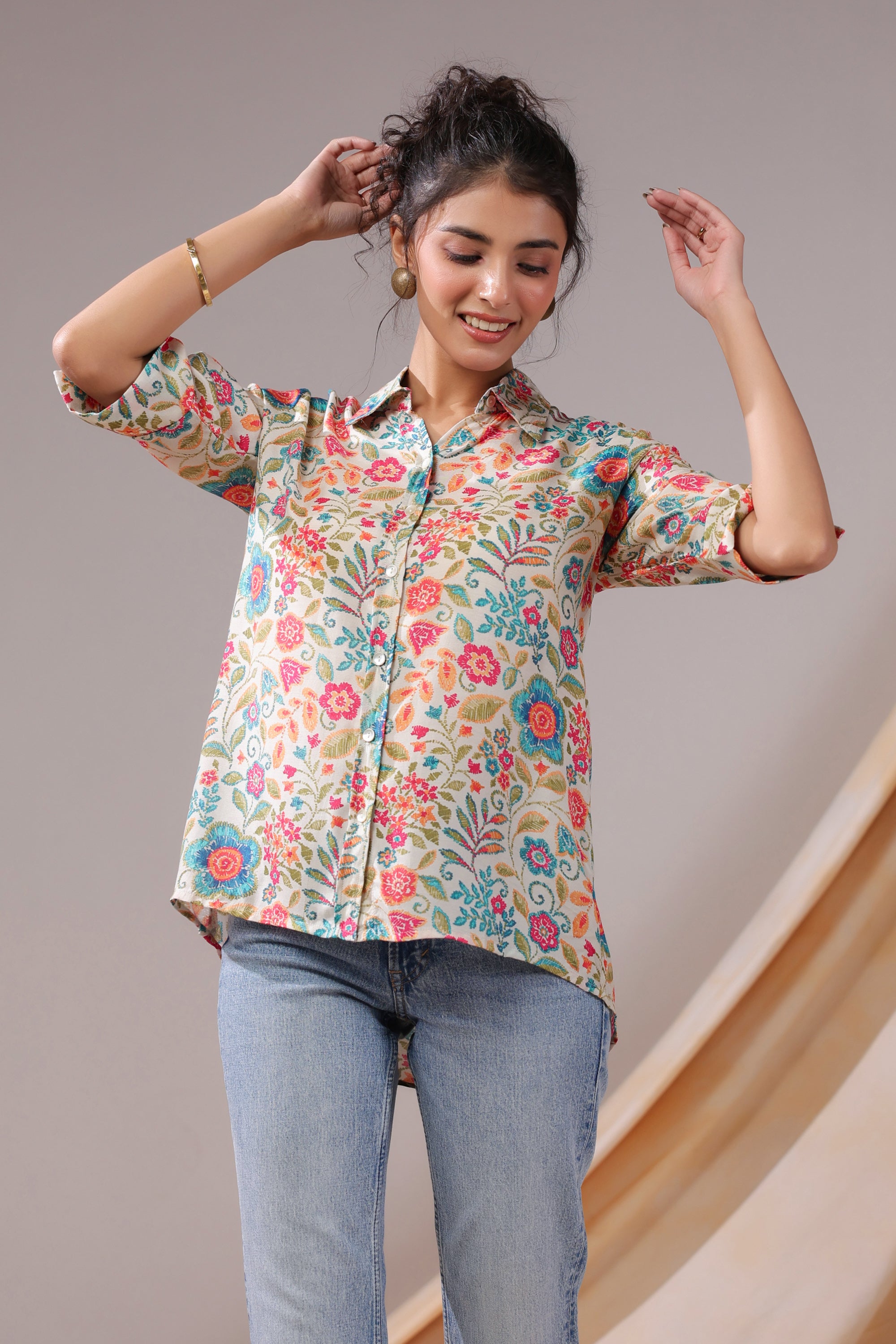 Vintage Garden Bloom Muslin Silk Shirt