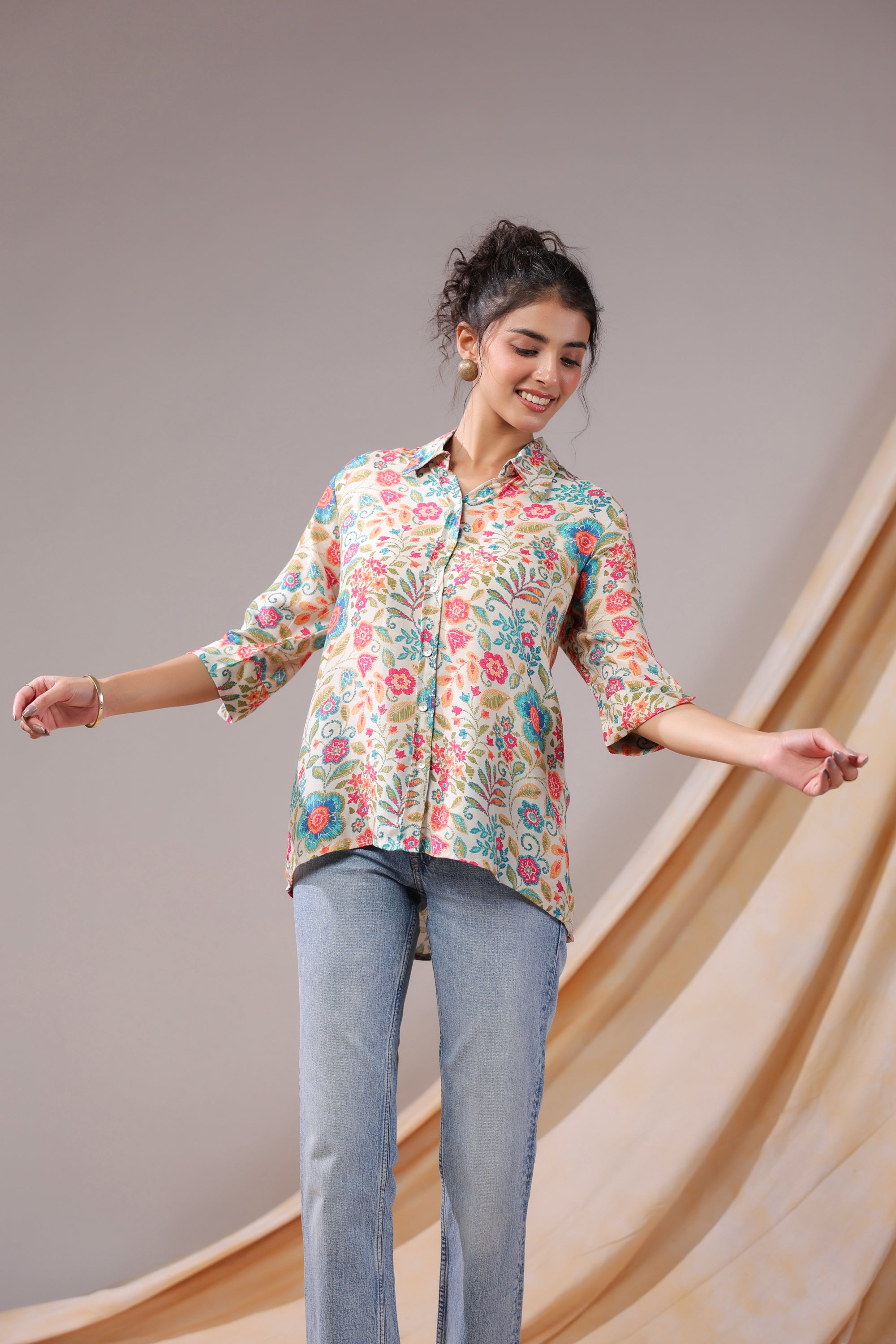 Vintage Garden Bloom Muslin Silk Shirt