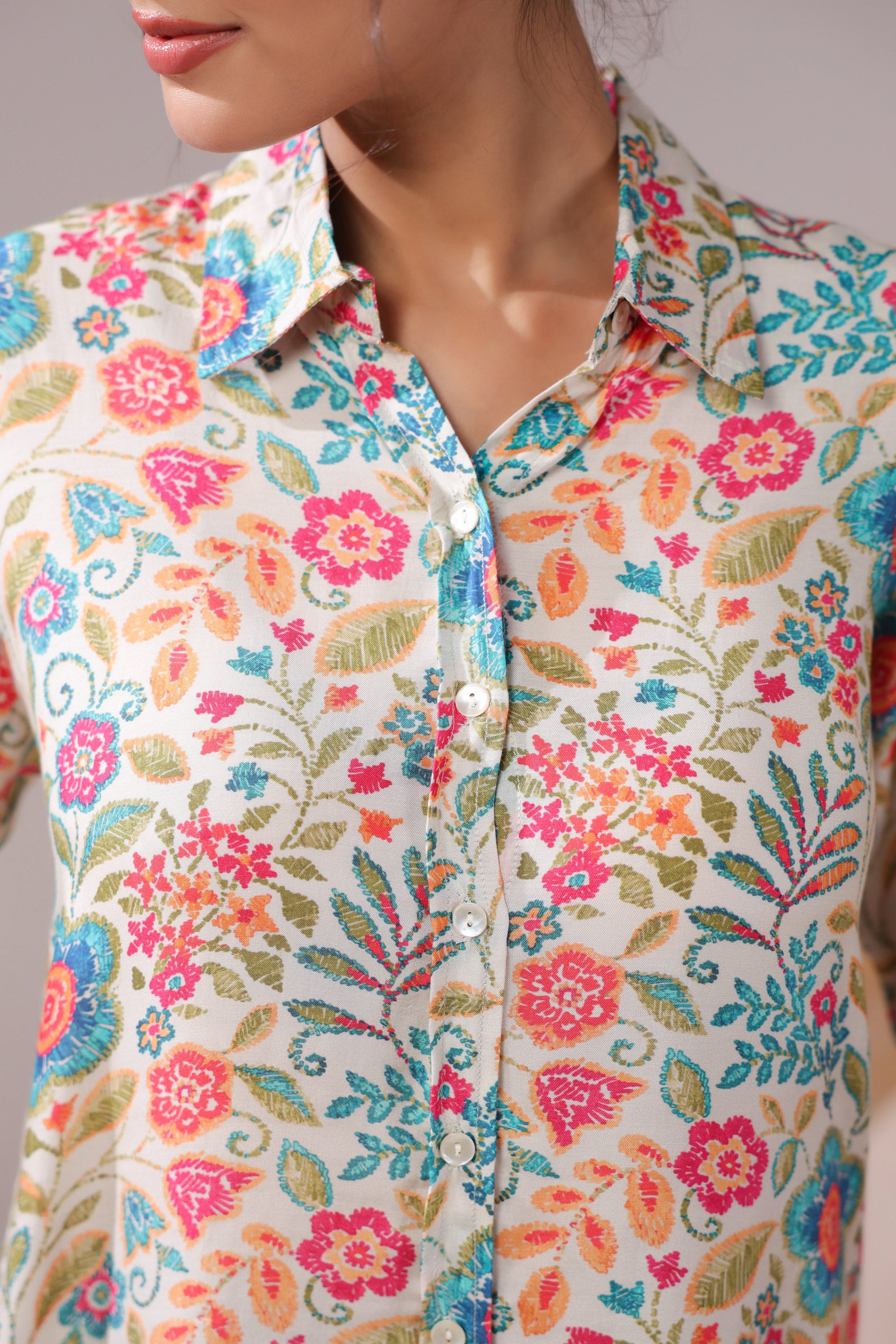 Vintage Garden Bloom Muslin Silk Shirt