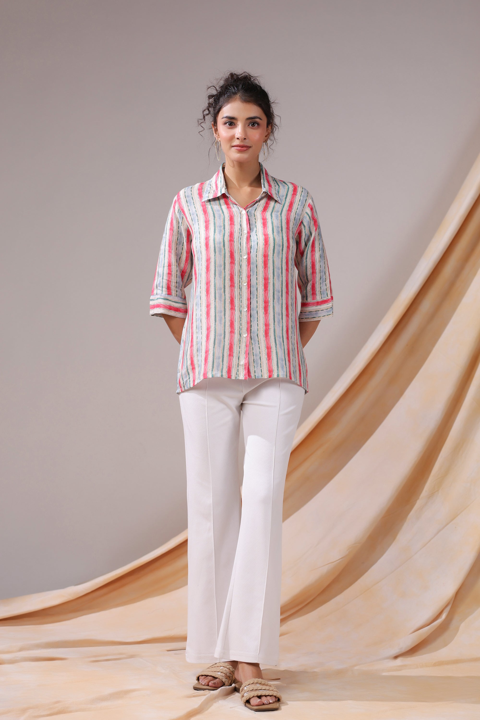 Striped Breeze Casual Muslin Silk Shirt