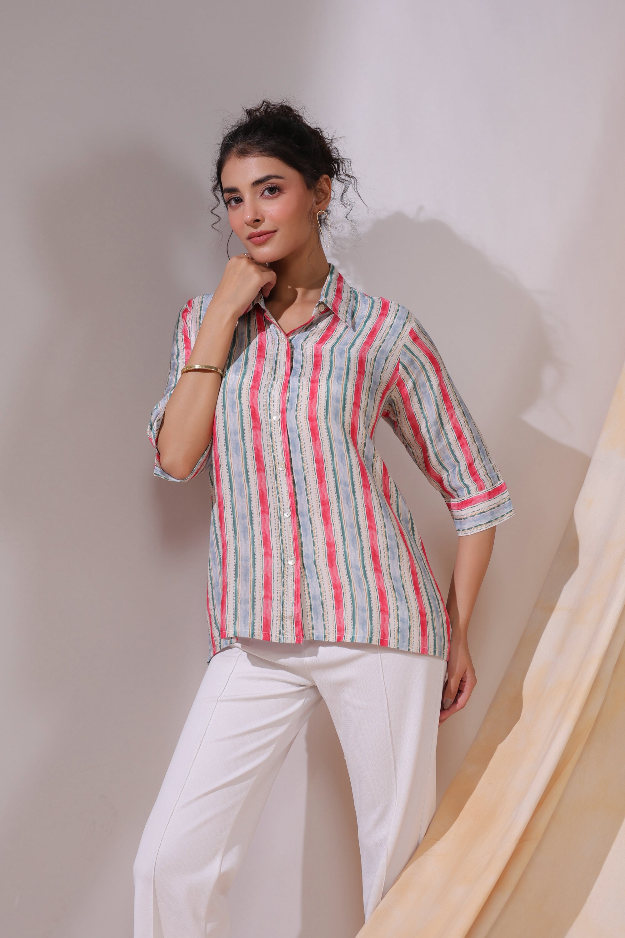 Striped Breeze Casual Muslin Silk Shirt