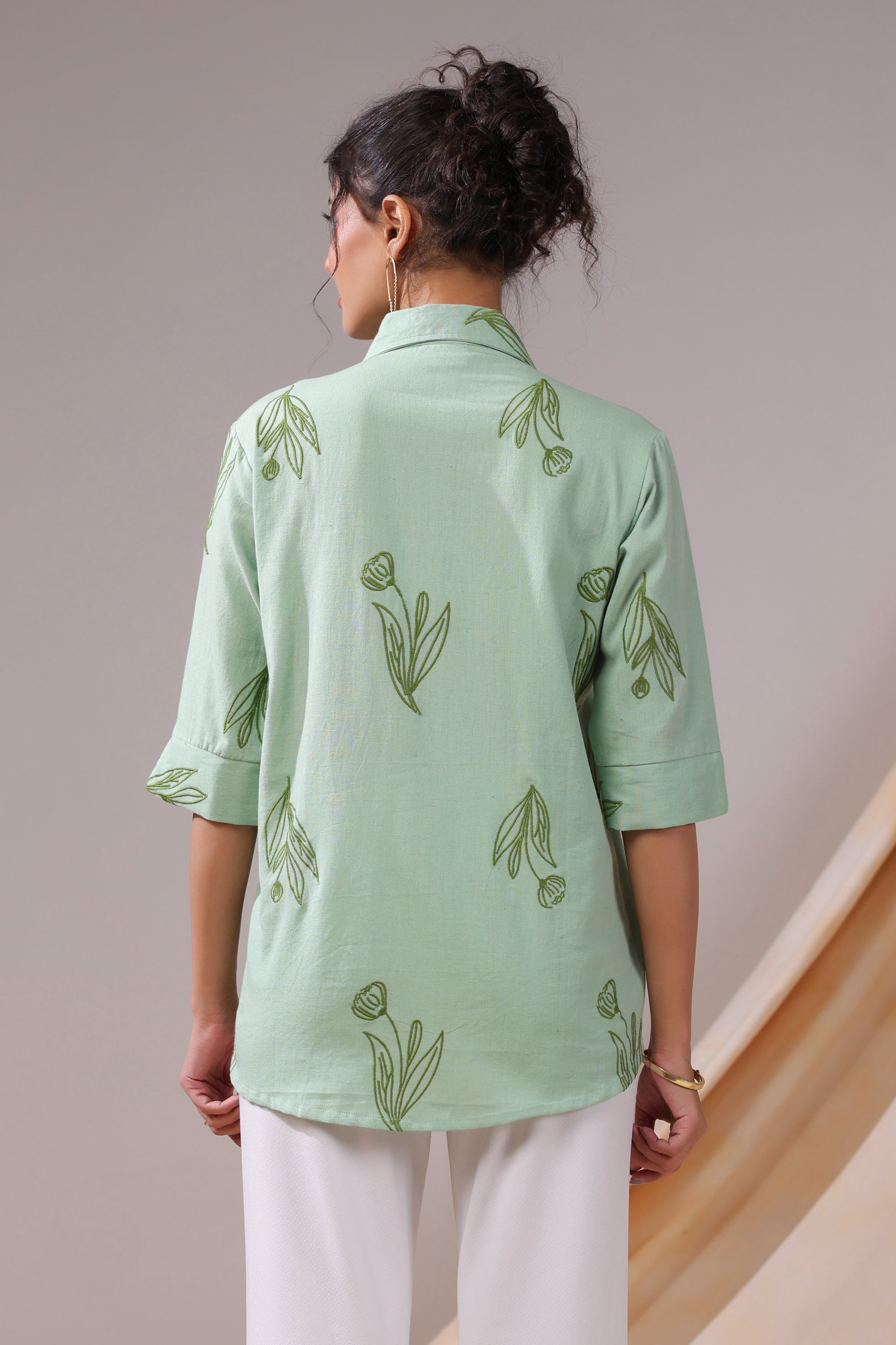 Sage Leafy Serenity Cotton Flex Shirt