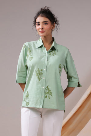 Sage Leafy Serenity Cotton Flex Shirt