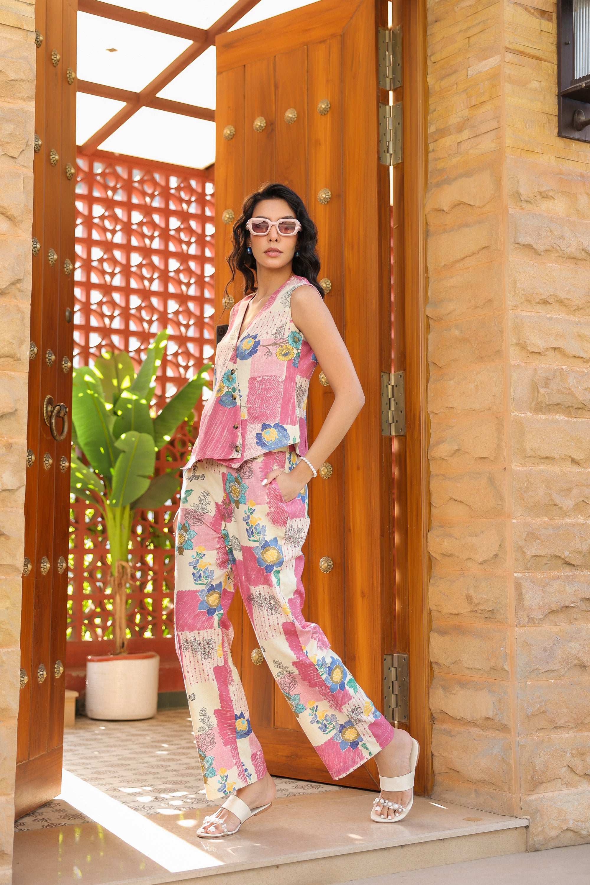 Floral Whispers Pink Cotton Flex Co-ord Set