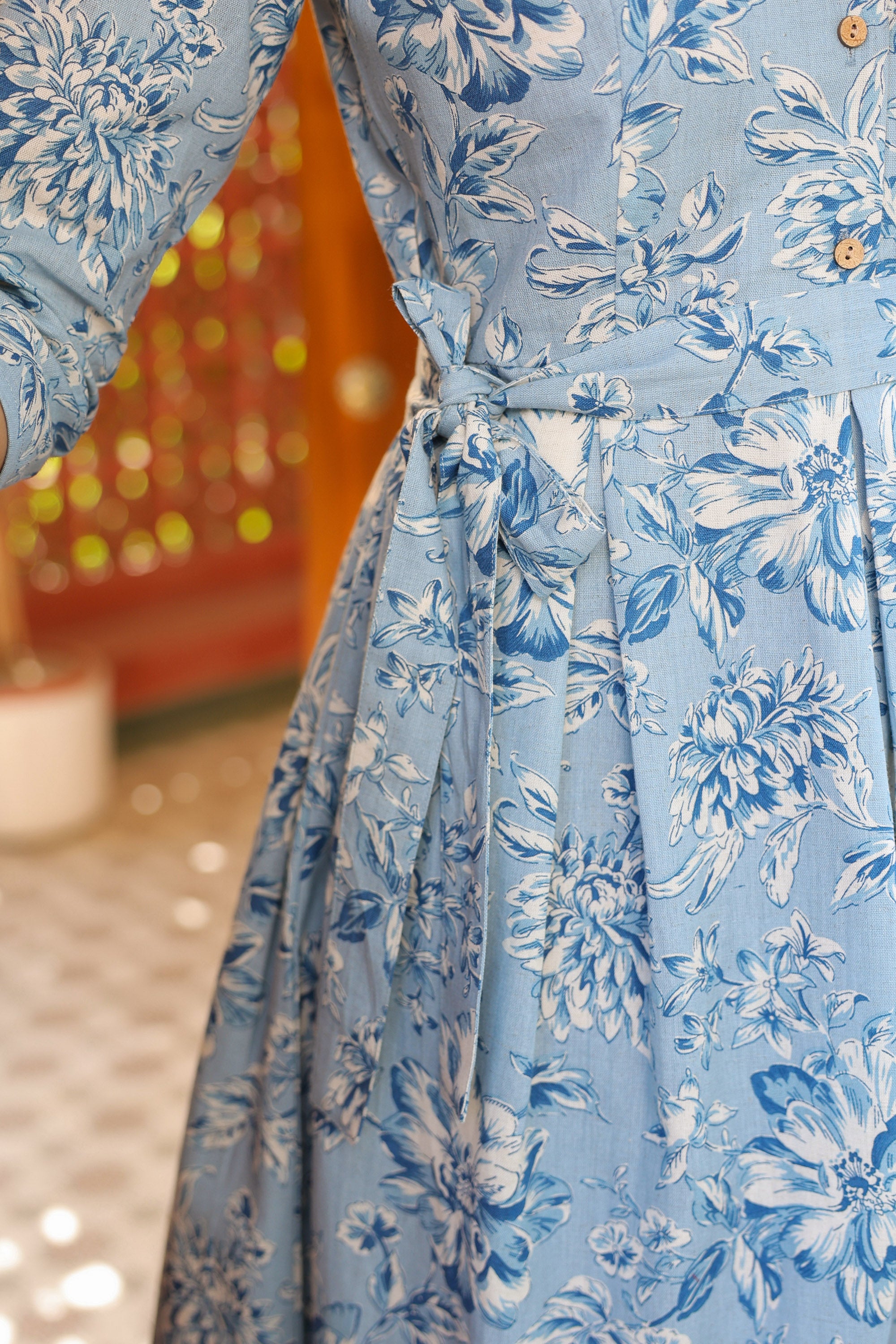 Powder Blue Floral Charm Cotton Flex Dress