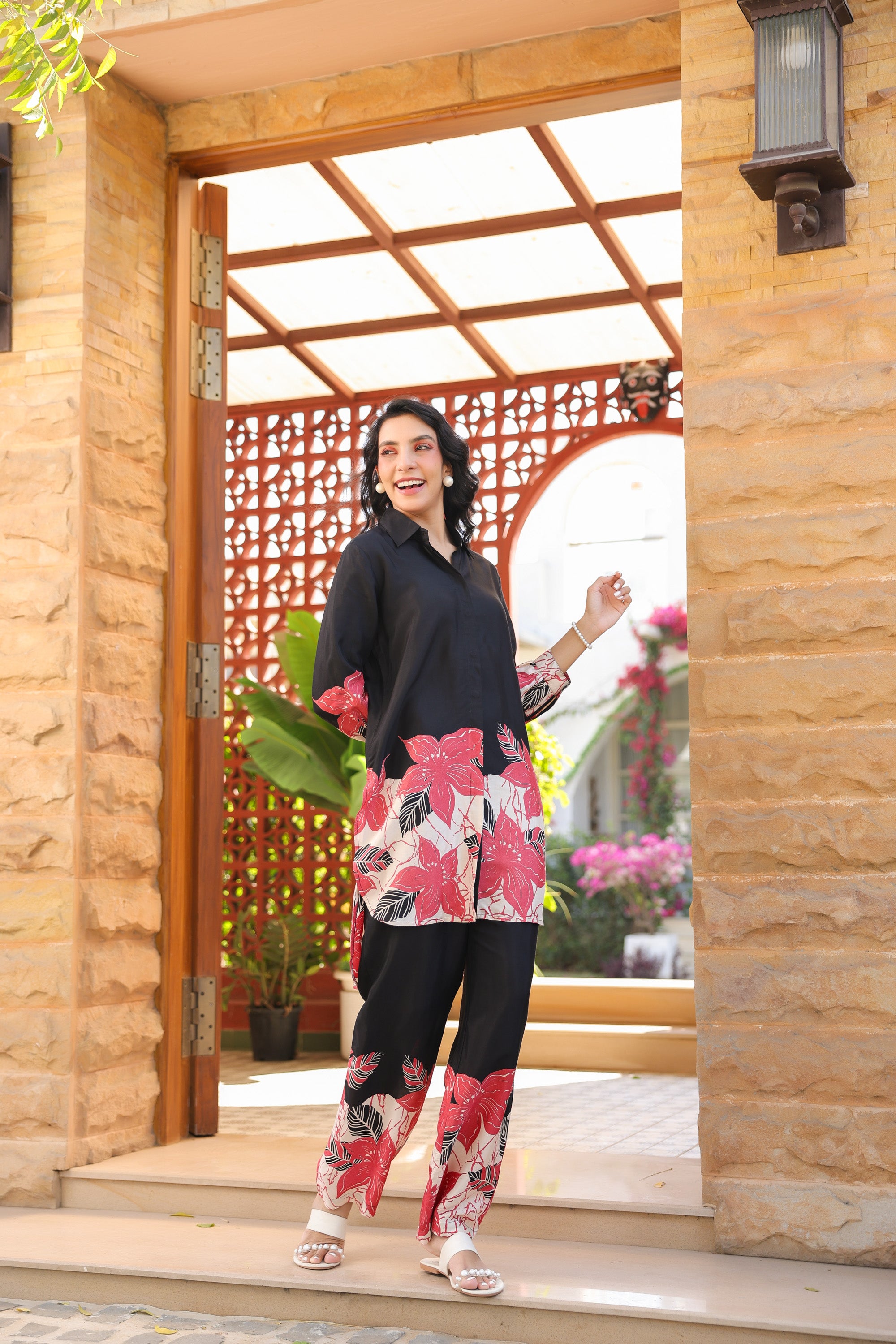 Midnight Petals Russian Silk Co-ord Set