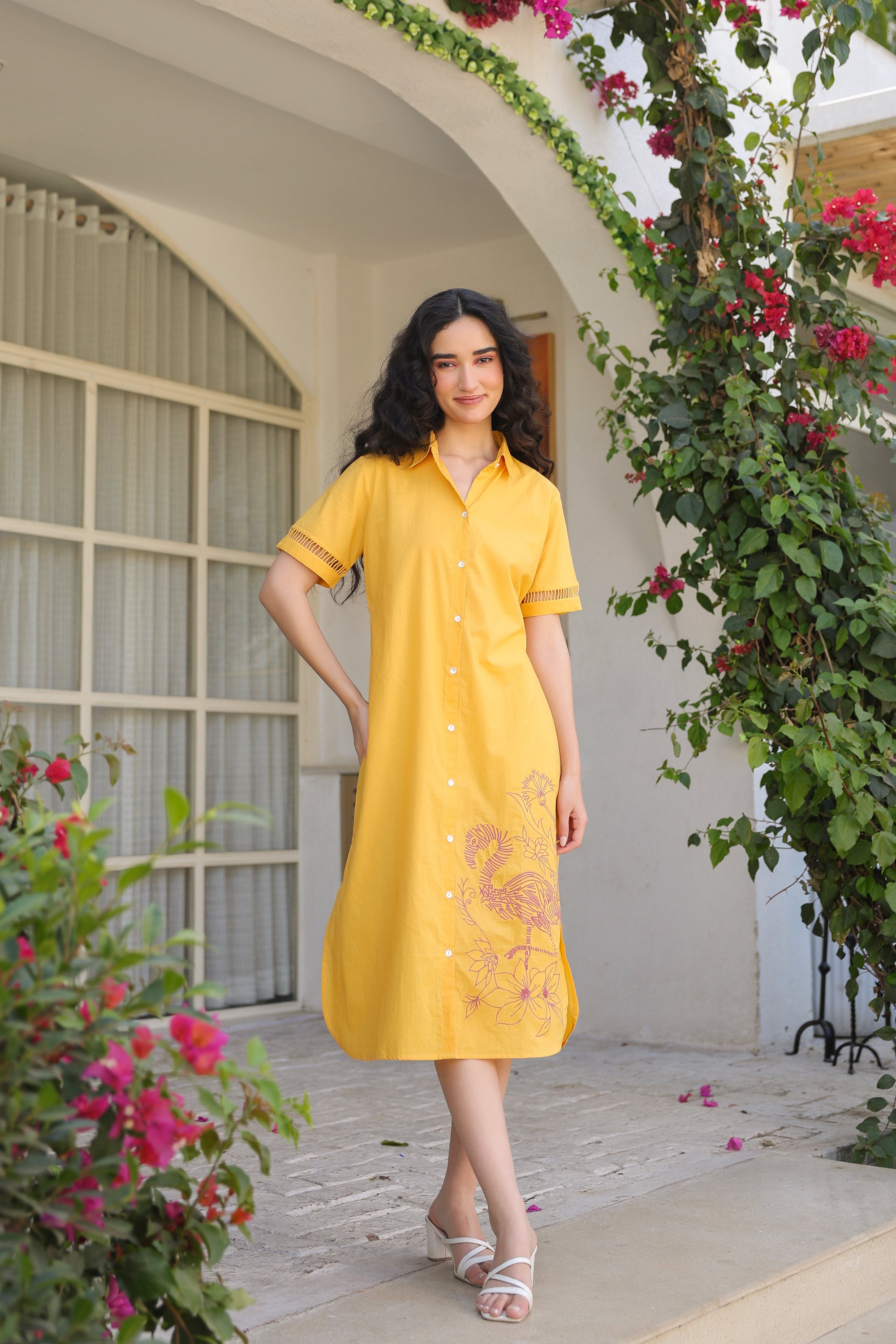 Yellow Flamingo Cotton Dress