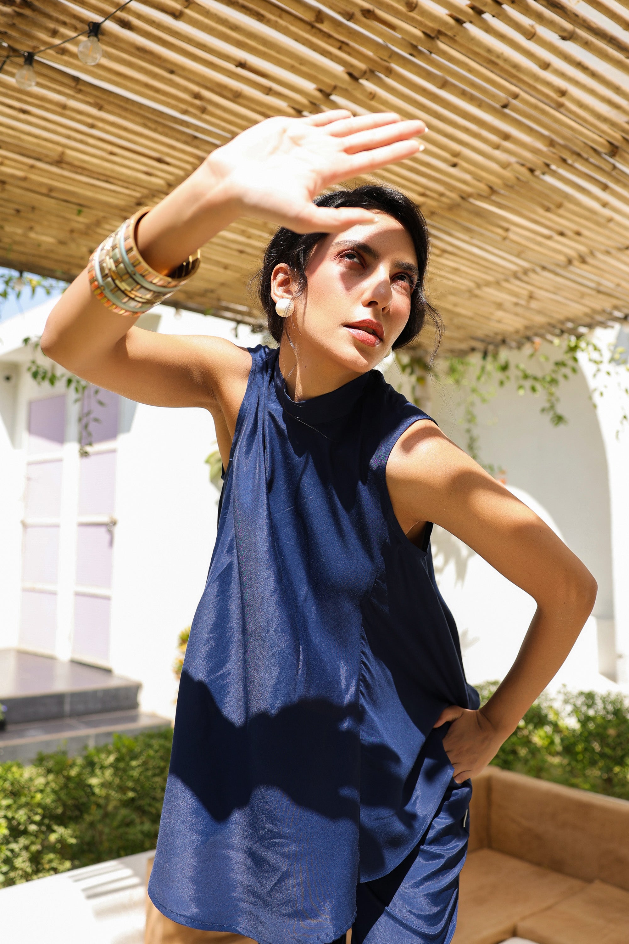 Oxford Blue Sleeveless Russian Silk Co-ord Set