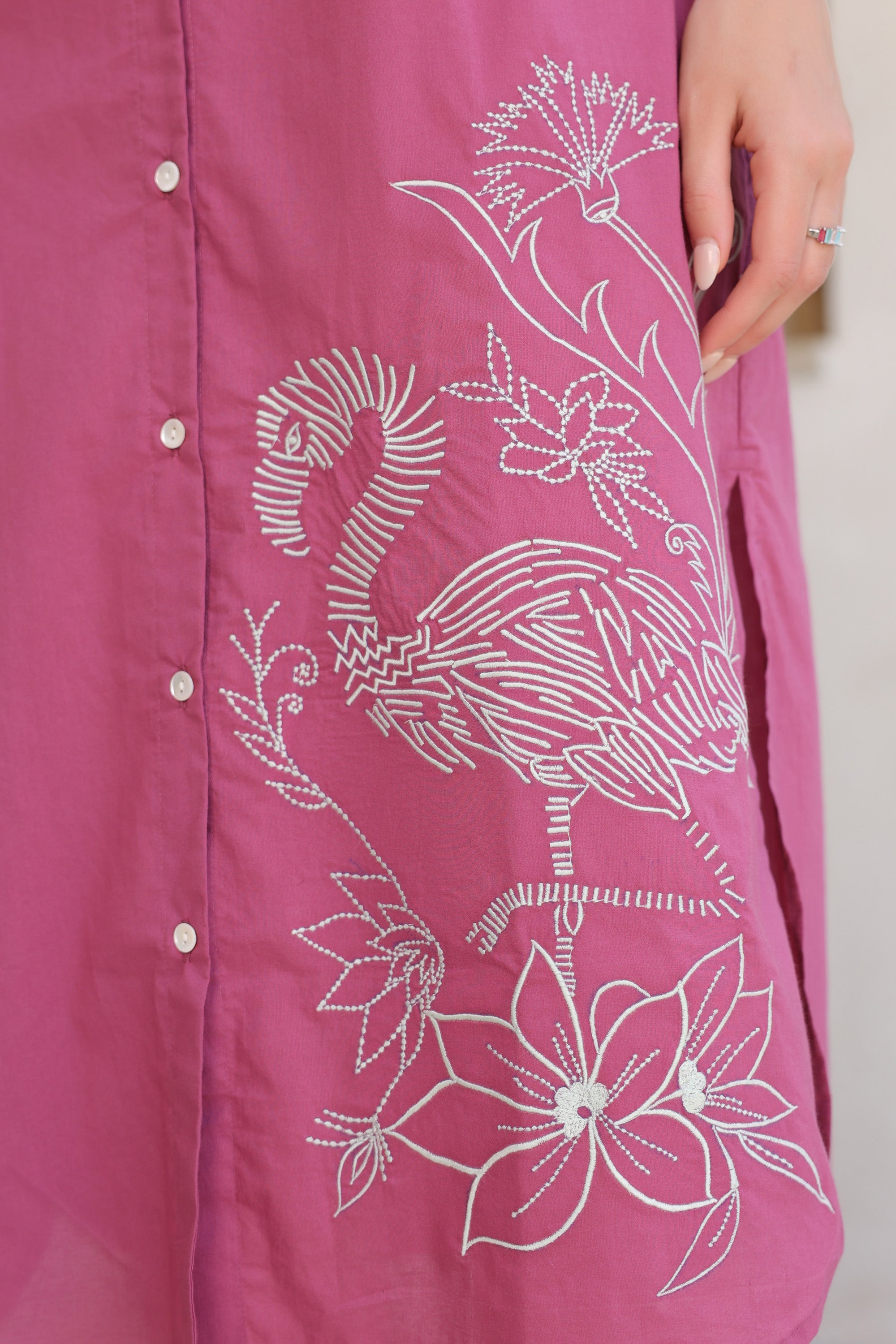 Dusky Flamingo Shirt Cotton Dress