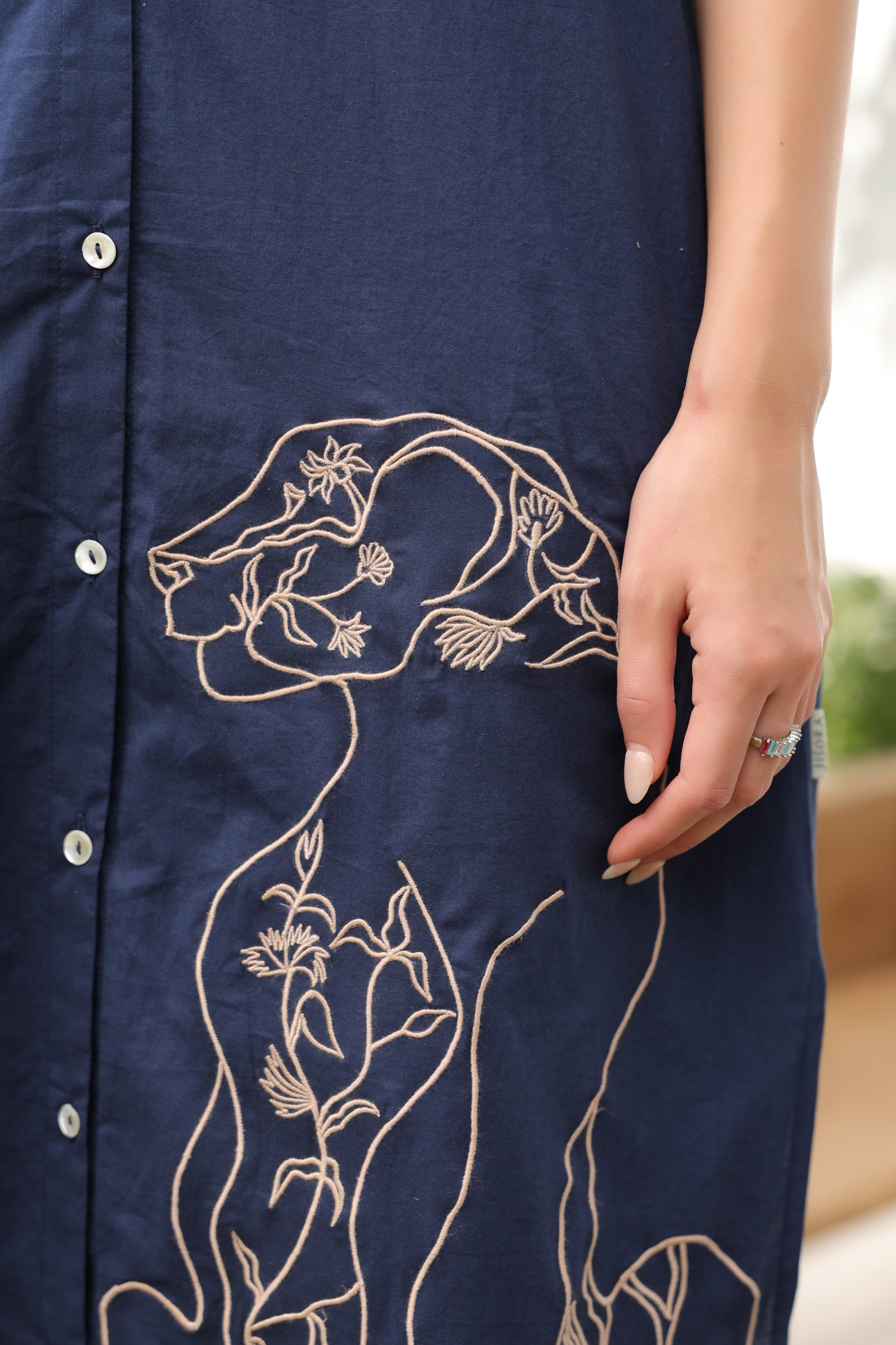 Navy Blue Safari Shirt Cotton Dress