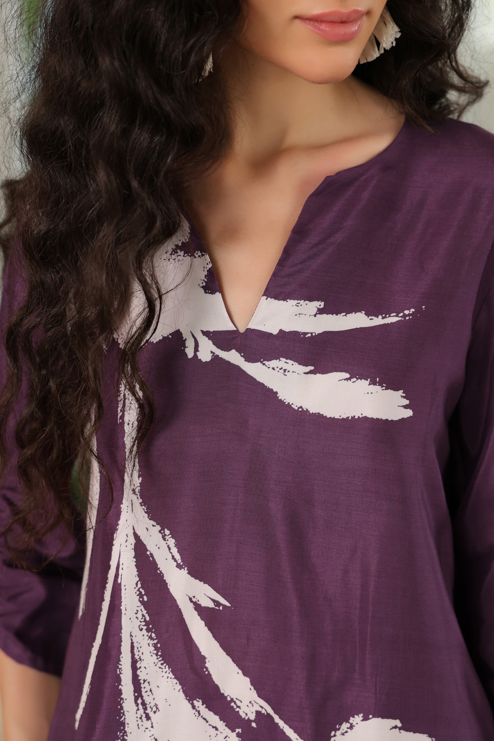 Purple Floral Russian Silk Co-ord Set