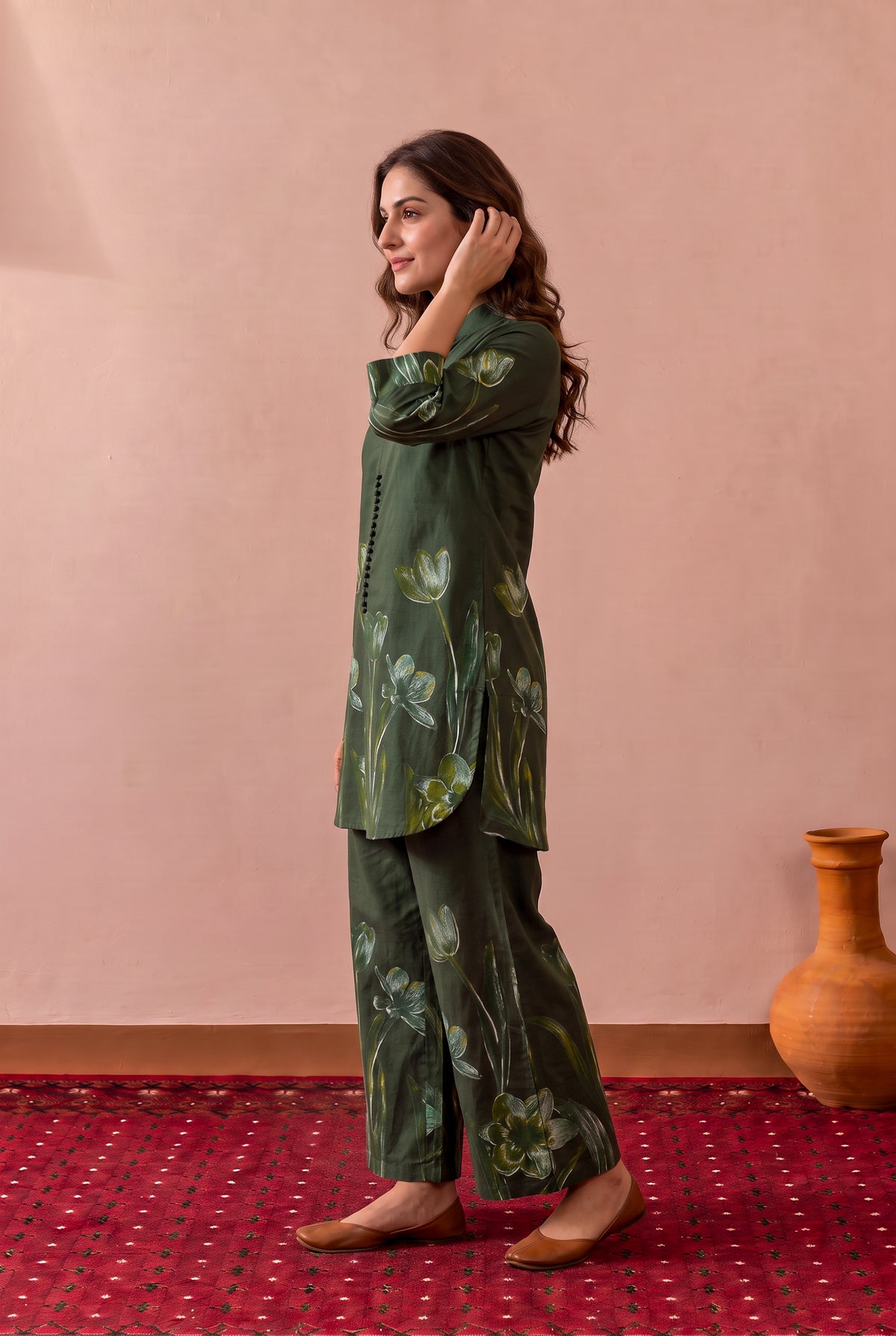 Green Whisper Floral Trail Printed Cotton Co-ord Set