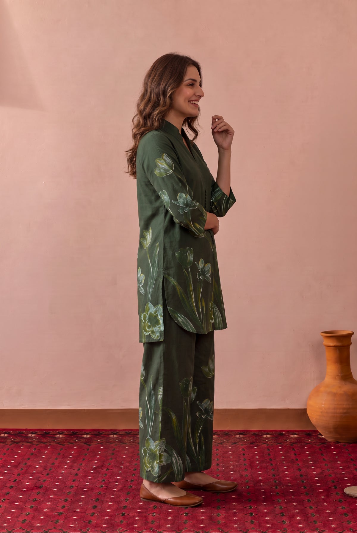 Green Whisper Floral Trail Printed Cotton Co-ord Set
