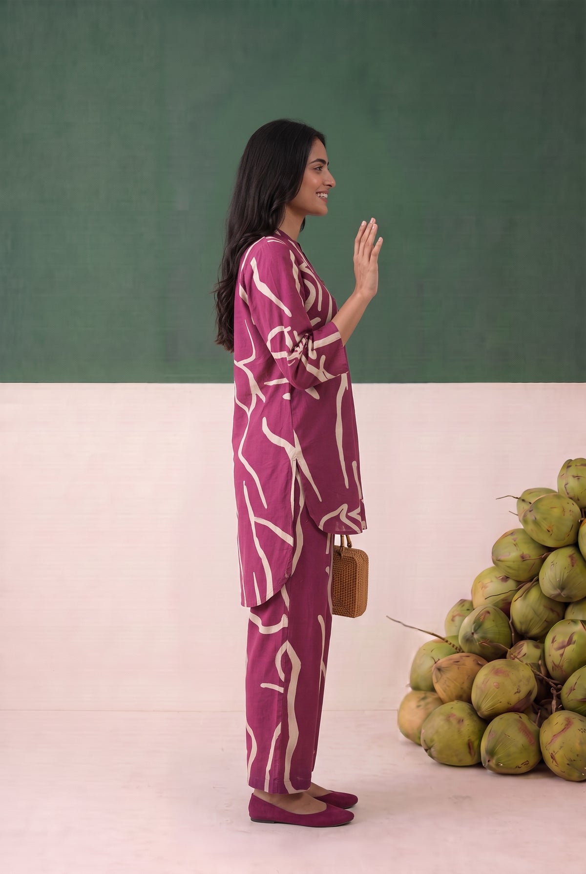 Magenta Abstract Printed Cotton Co-ord Set